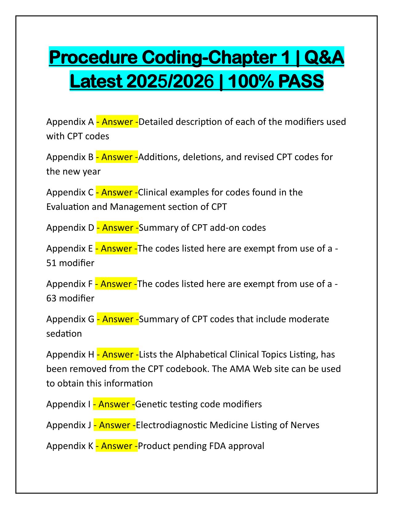 Procedure Coding-Chapter 1 Q&A Latest Update