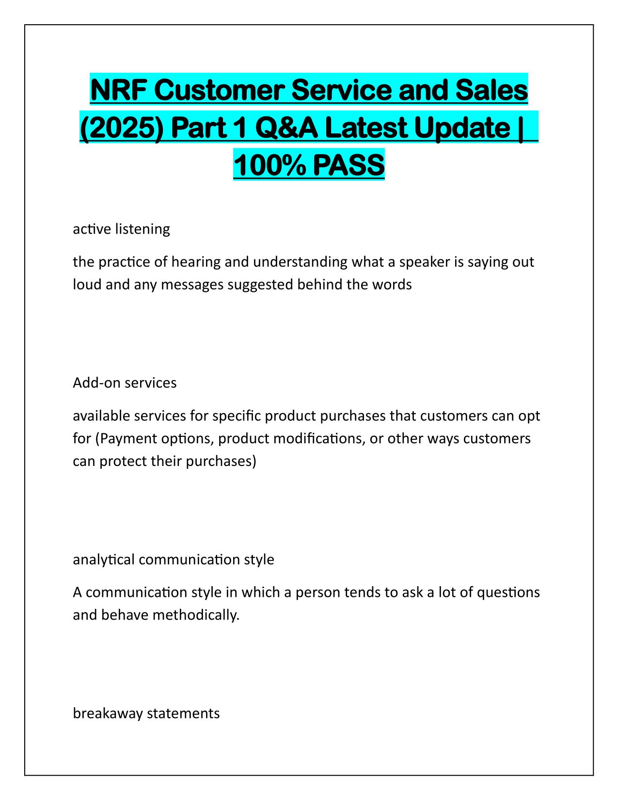 NRF Customer Service and Sales (2025) Part 1 Latest