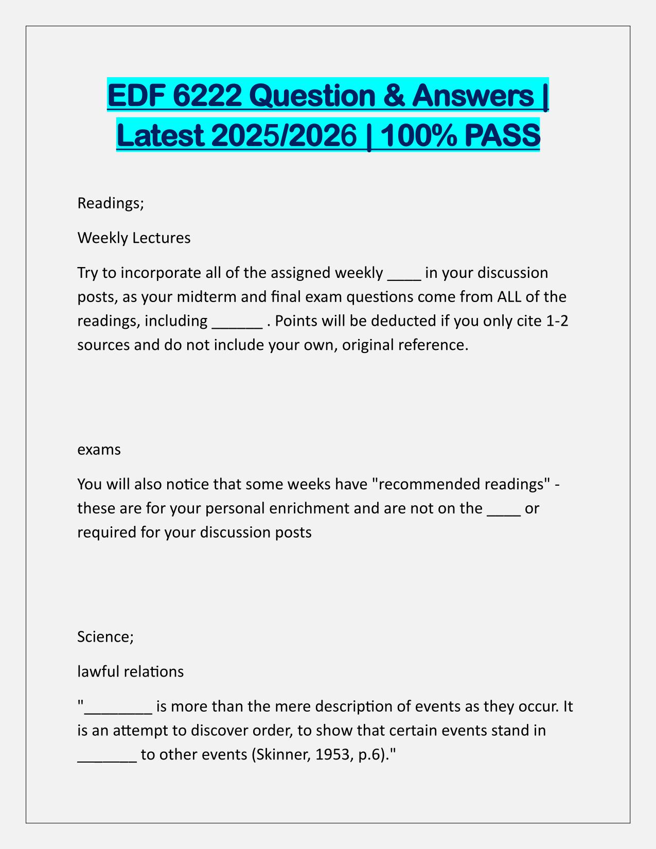 EDF 6222 Questions and Verified Answers Latest Update