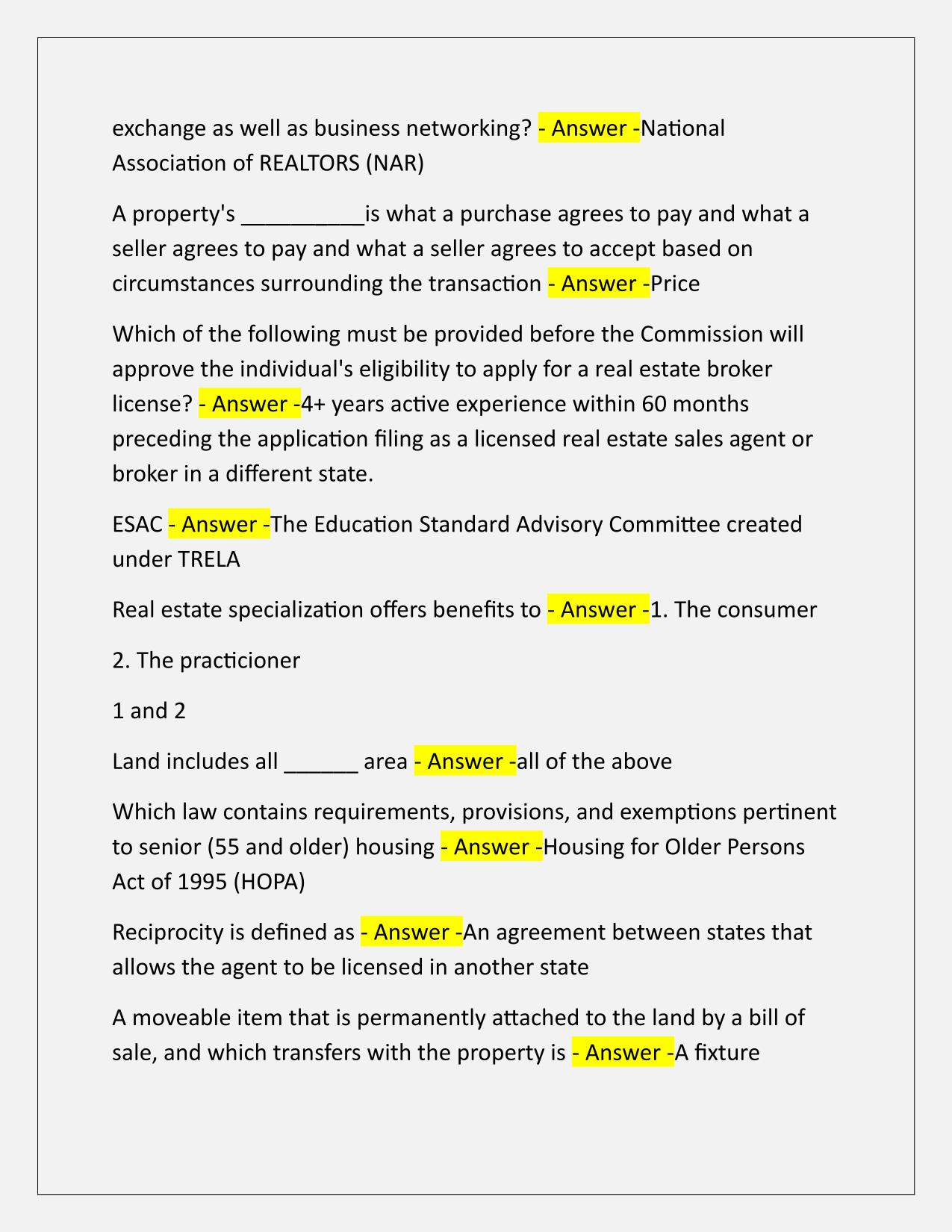 VanED Real Estate Course Principles of Real Estate Q&A Latest Update