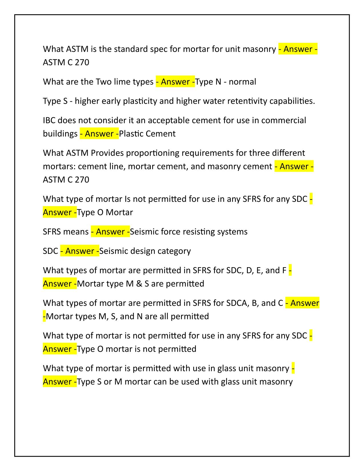 Masonry ICC Exam Correctly Answered Latest Update 100% PASS