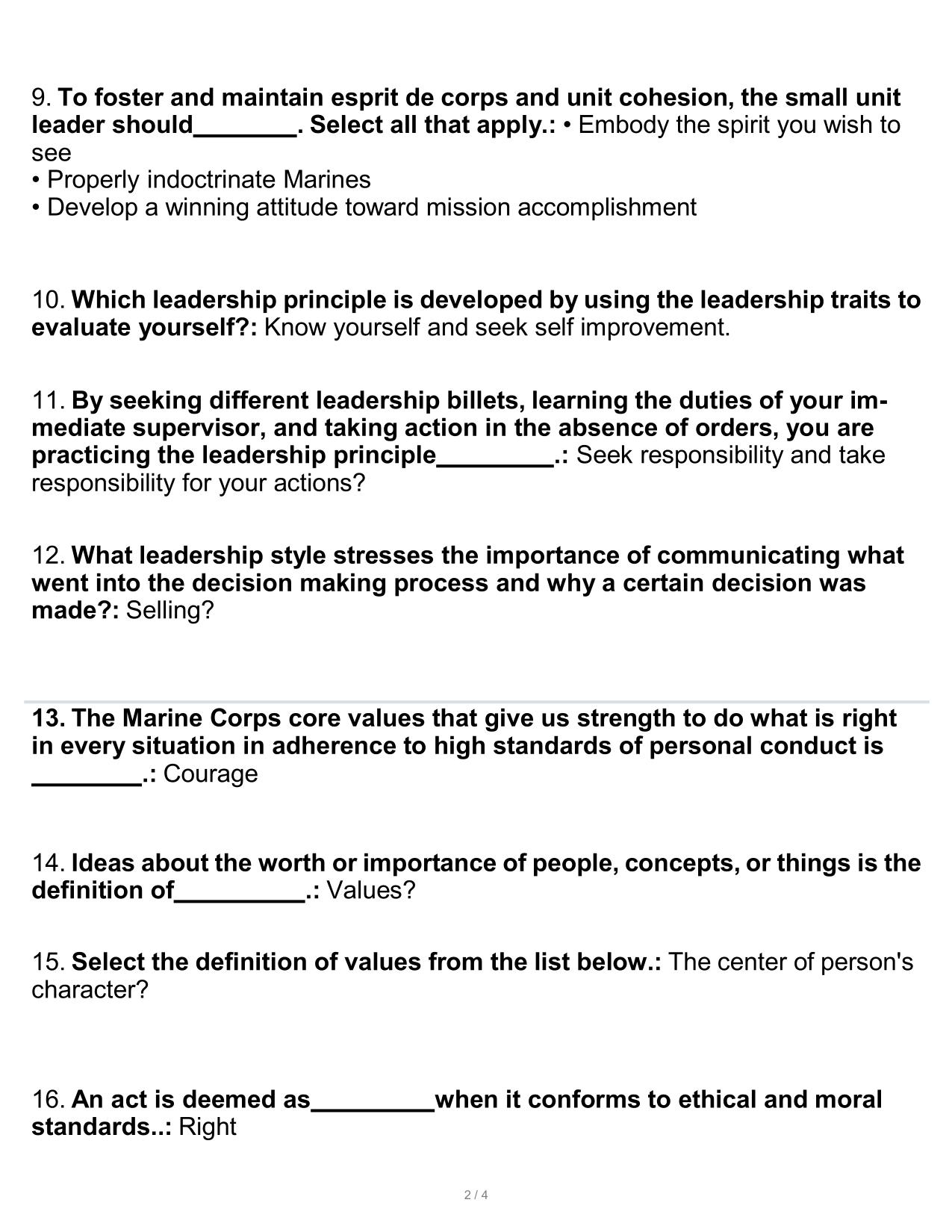 Developing Leaders - Leading Marines Test Questions and Answers 2025/2026 PDF Download