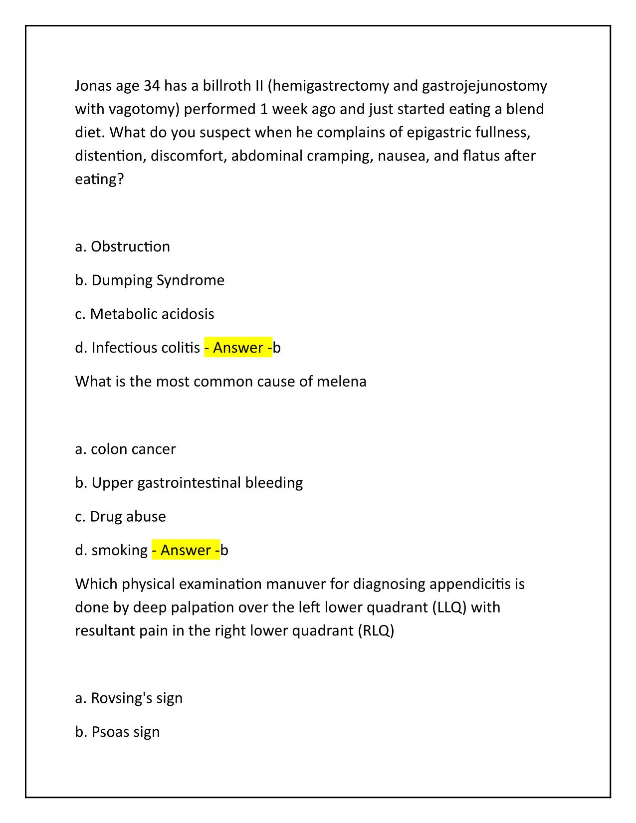 Wiland-Brown and Dunphy Abdominal Problems, assessment tests Q&A Latest Update