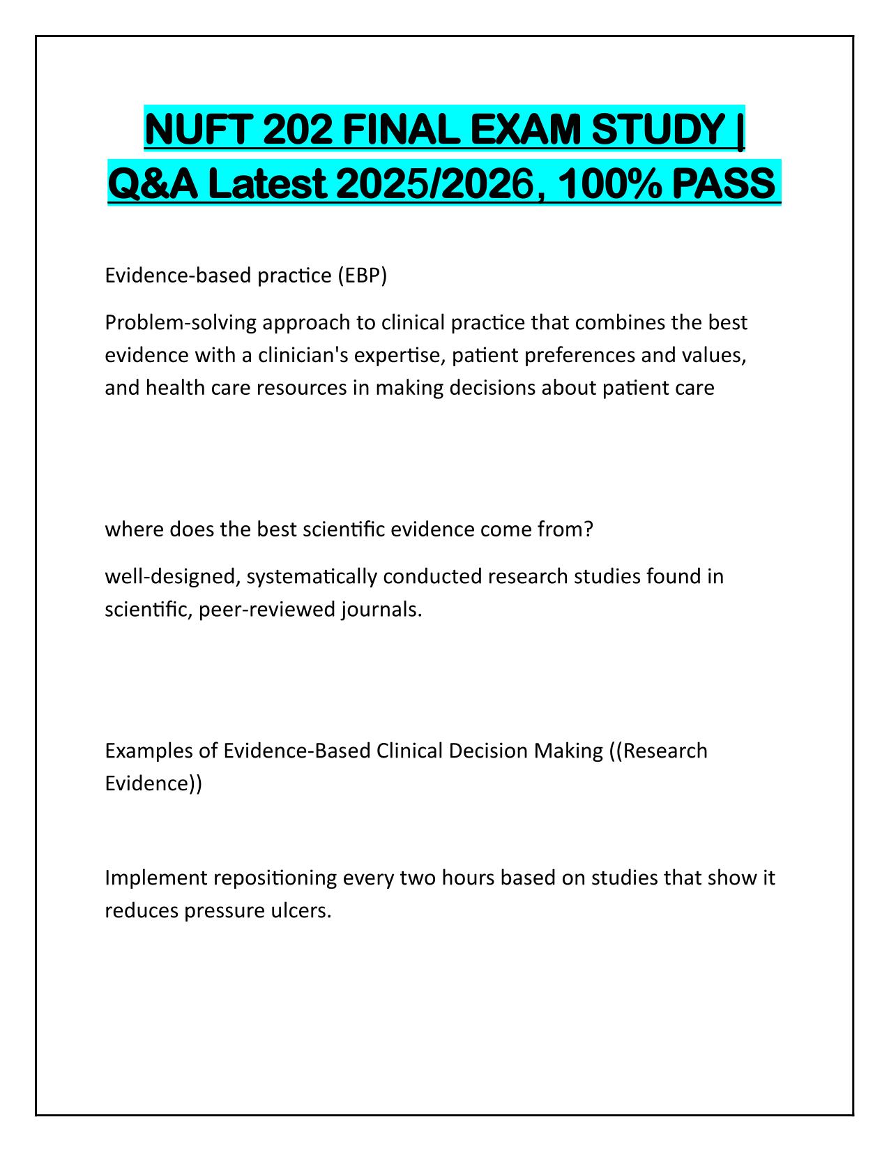 NUFT 202 FINAL EXAM STUDY Questions and Correct Answers 100% PASS