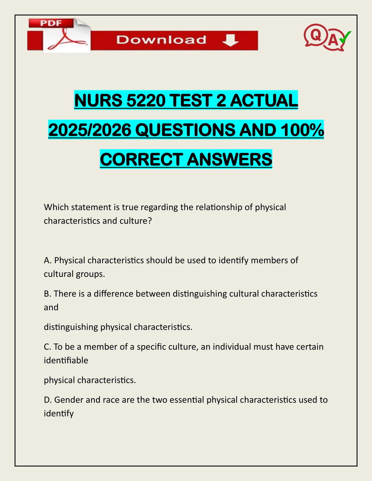 BUNDLE FOR NURS 5220 EXAMS ACTUAL 2025/2026 LATEST UPDATE
