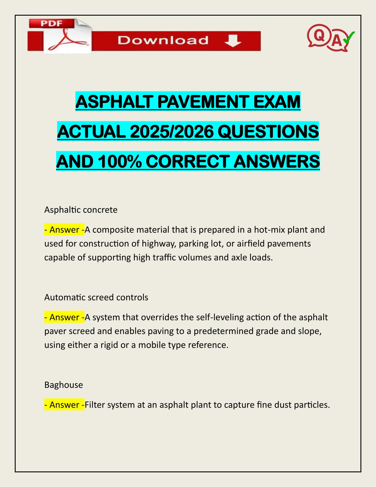 ASPHALT PAVEMENT EXAM ACTUAL 2025/2026