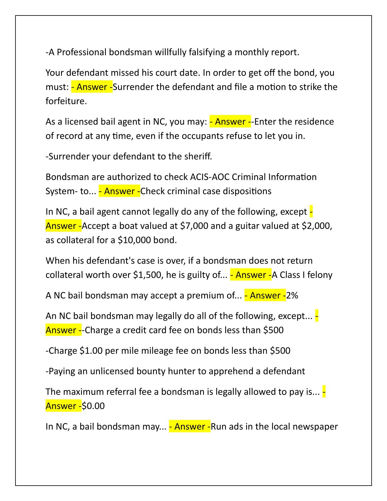 Bail Bondsman Exam Questions and Correct Answers Latest 2025