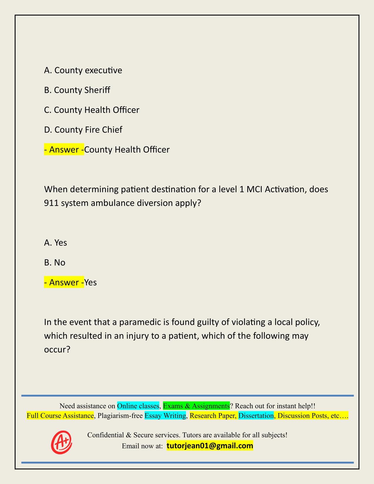SANTA CLARA COUNTY EMS PARAMEDIC PROTOCOL TEST ACTUAL 2025/2026