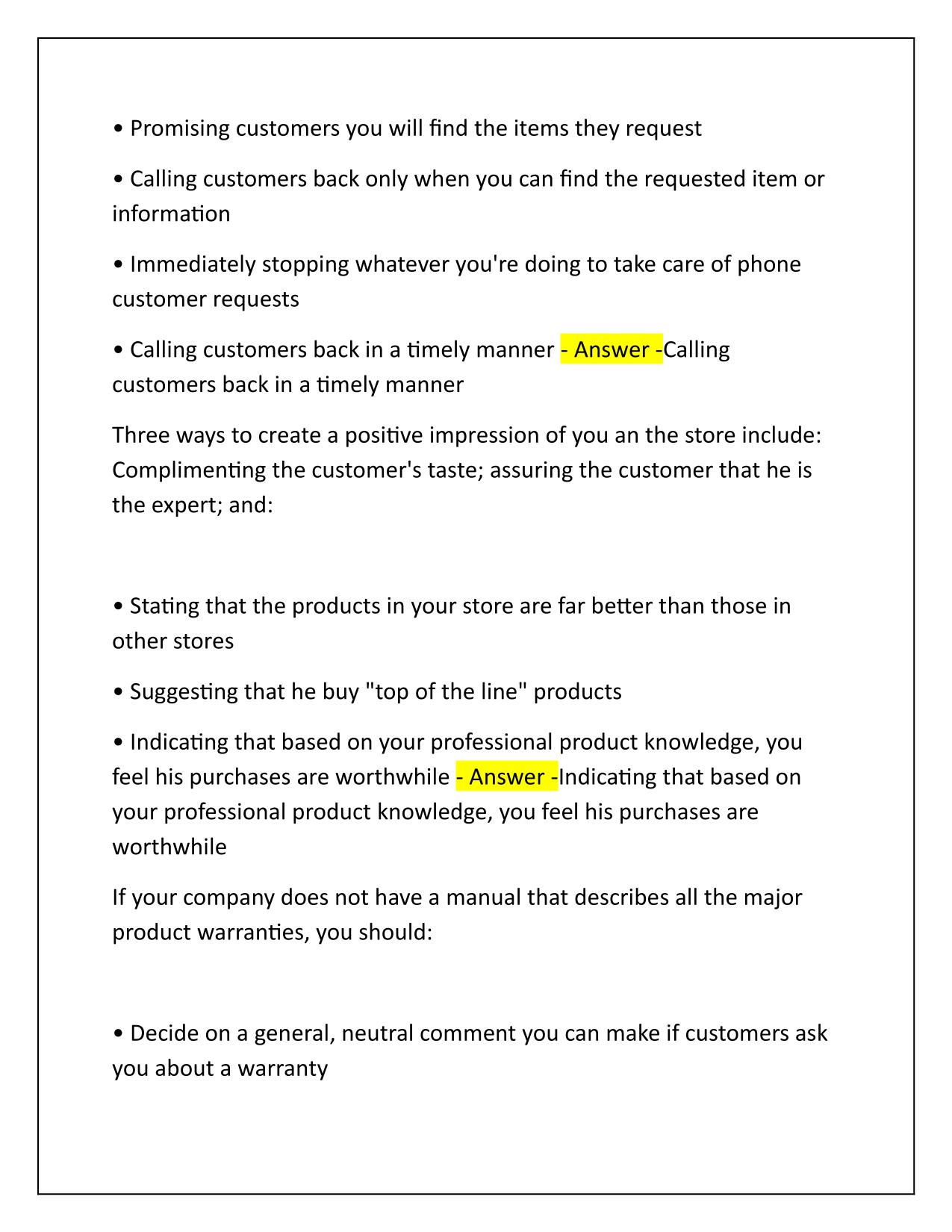 NRF Customer Service Study Guide part 2 Q&A Latest Update