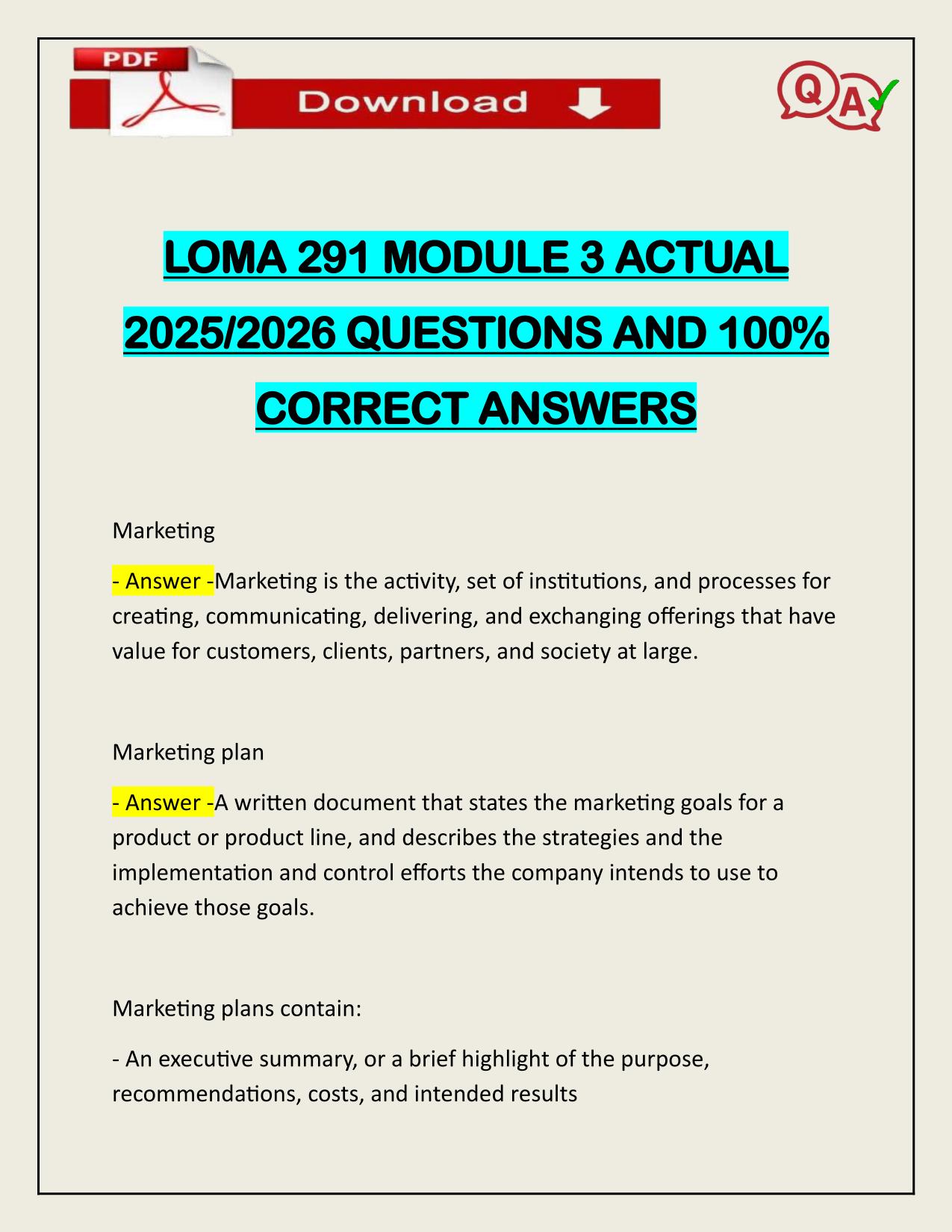 LOMA 291 MODULE 3 ACTUAL 2025/2026 CORRECTLY ANSWERED