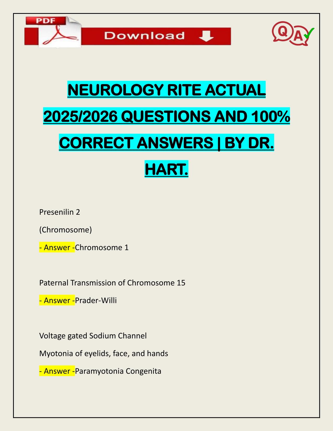 NEUROLOGY RITE ACTUAL 2025/2026 CORRECTLY ANSWERED