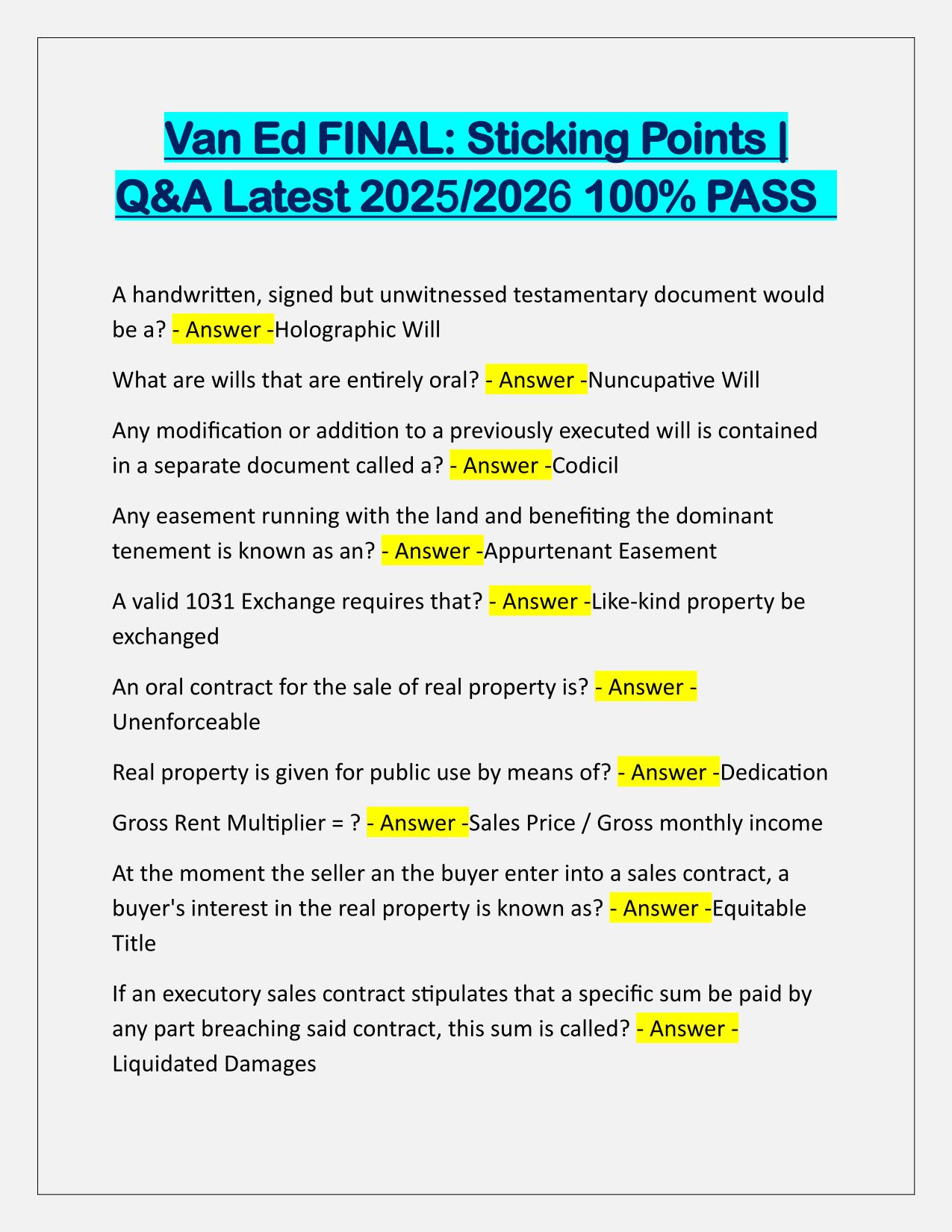 Van Ed FINAL Sticking Points Q&A Latest Update