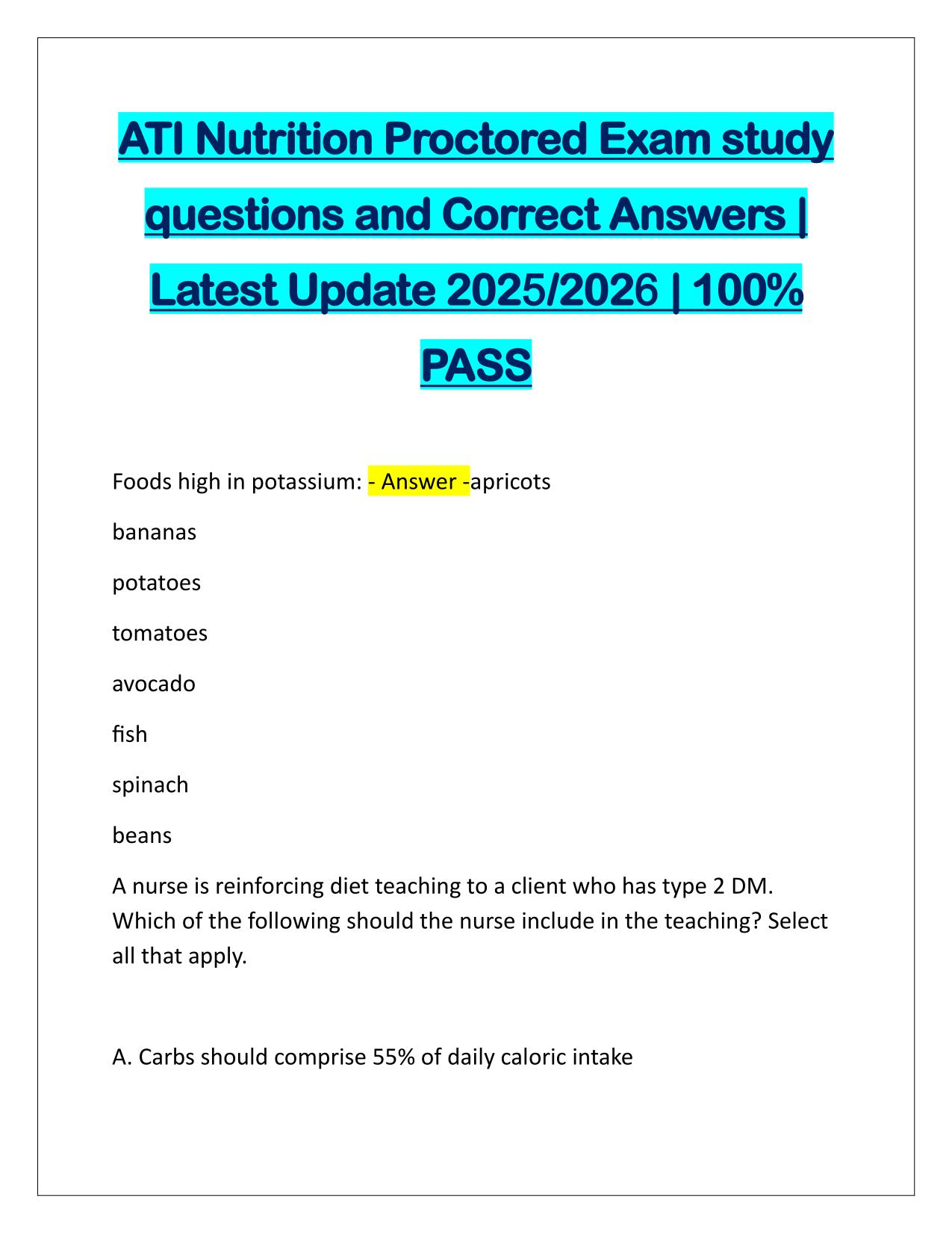 Package Deal for ATI fundamentals, ATI Nutrition, Mental Health EXAMS Q&A 2025/2026