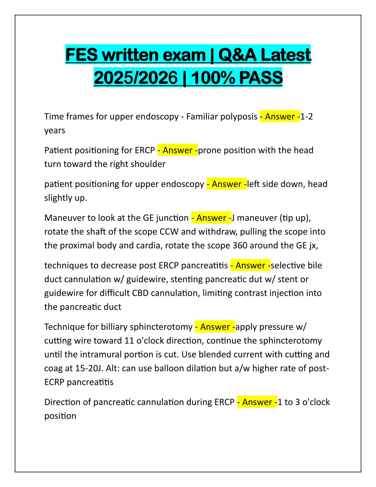 FES written exam Q&A Latest Update 2025-2026