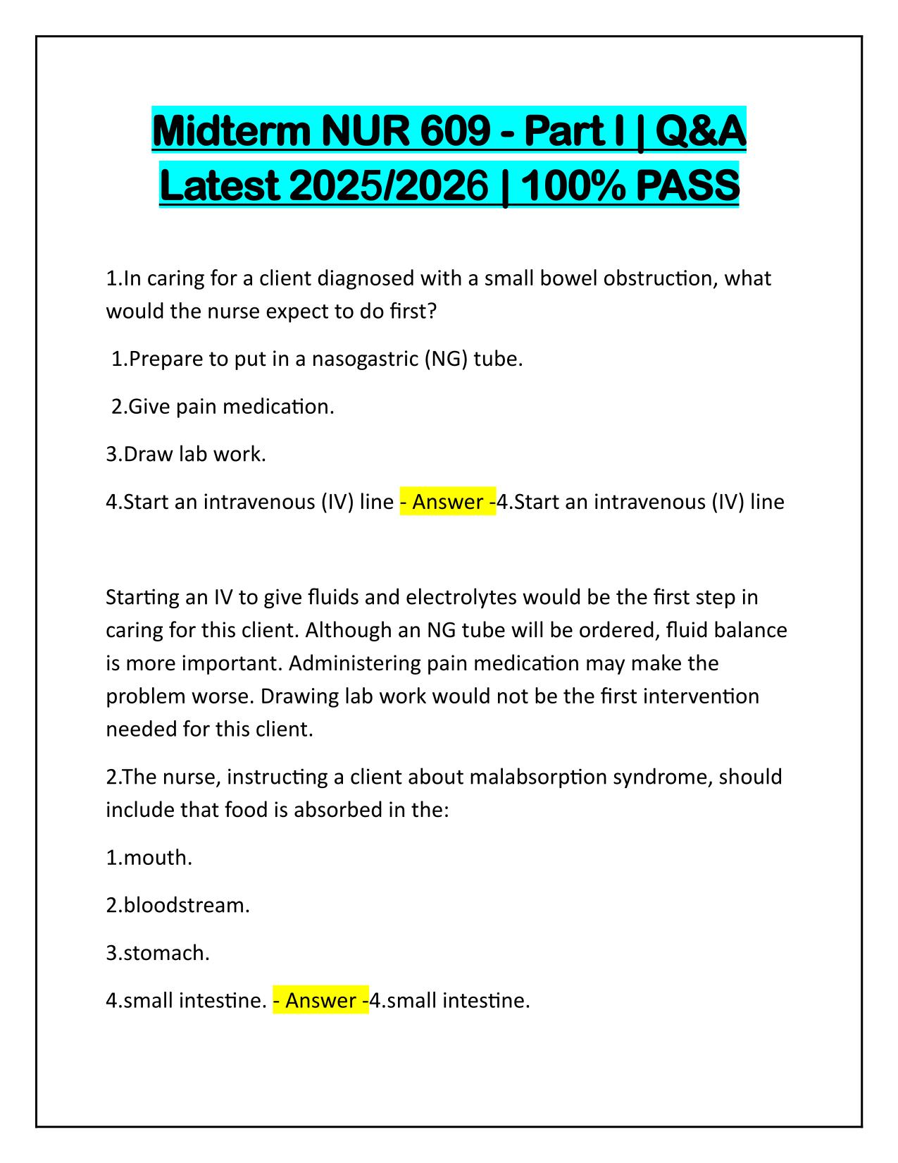 Midterm NUR 609 - Part I Questions and Correct Answers 2025