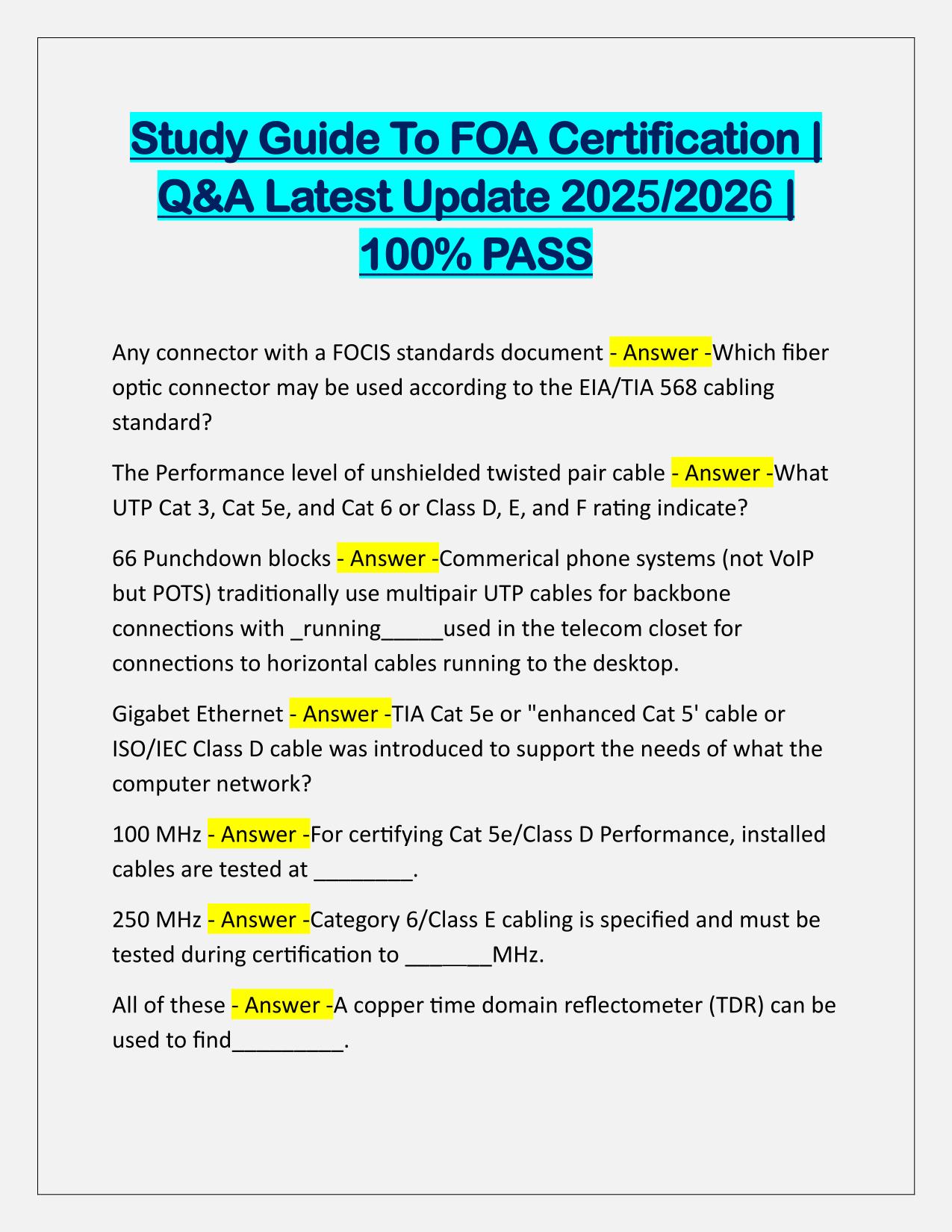 Study Guide To FOA Certification Q&A Latest Update