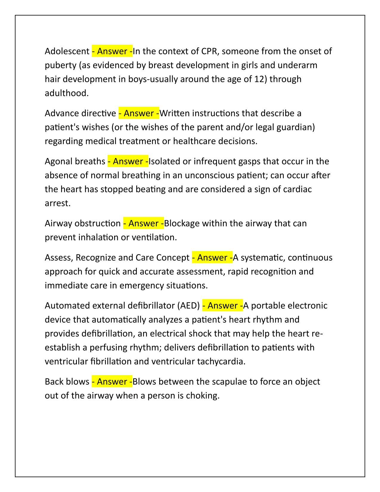 BLS Hospital Corpsman Exam Correctly Answered Latest Update