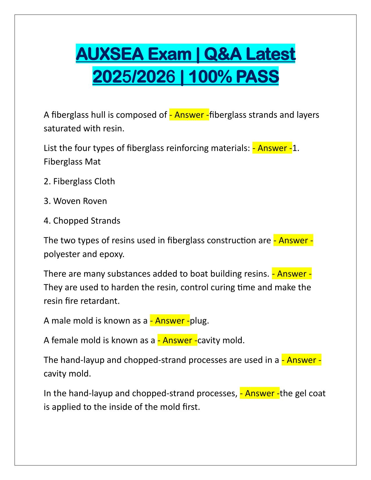 AUXSEA Exam Q&A Latest Update 2025-2026