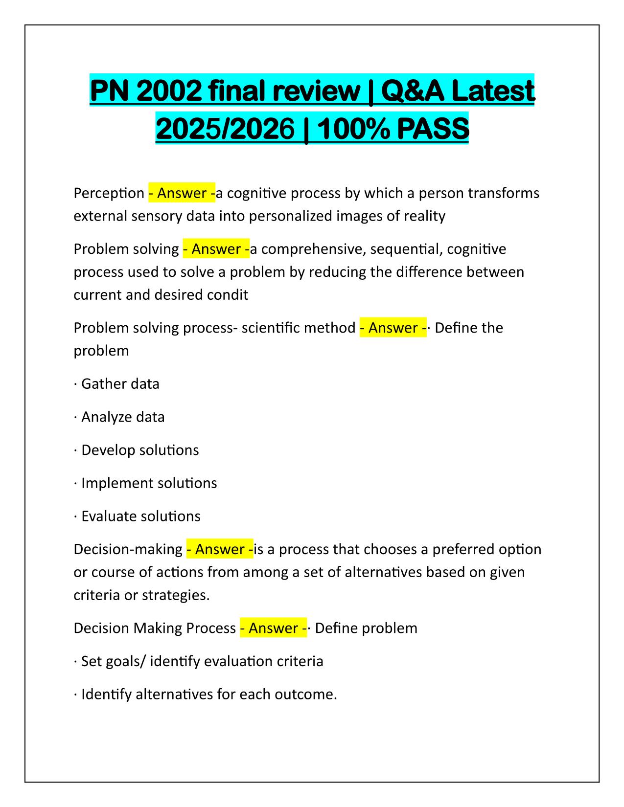 PN 2002 final review Correctly Answered Latest 2025-2026 Update