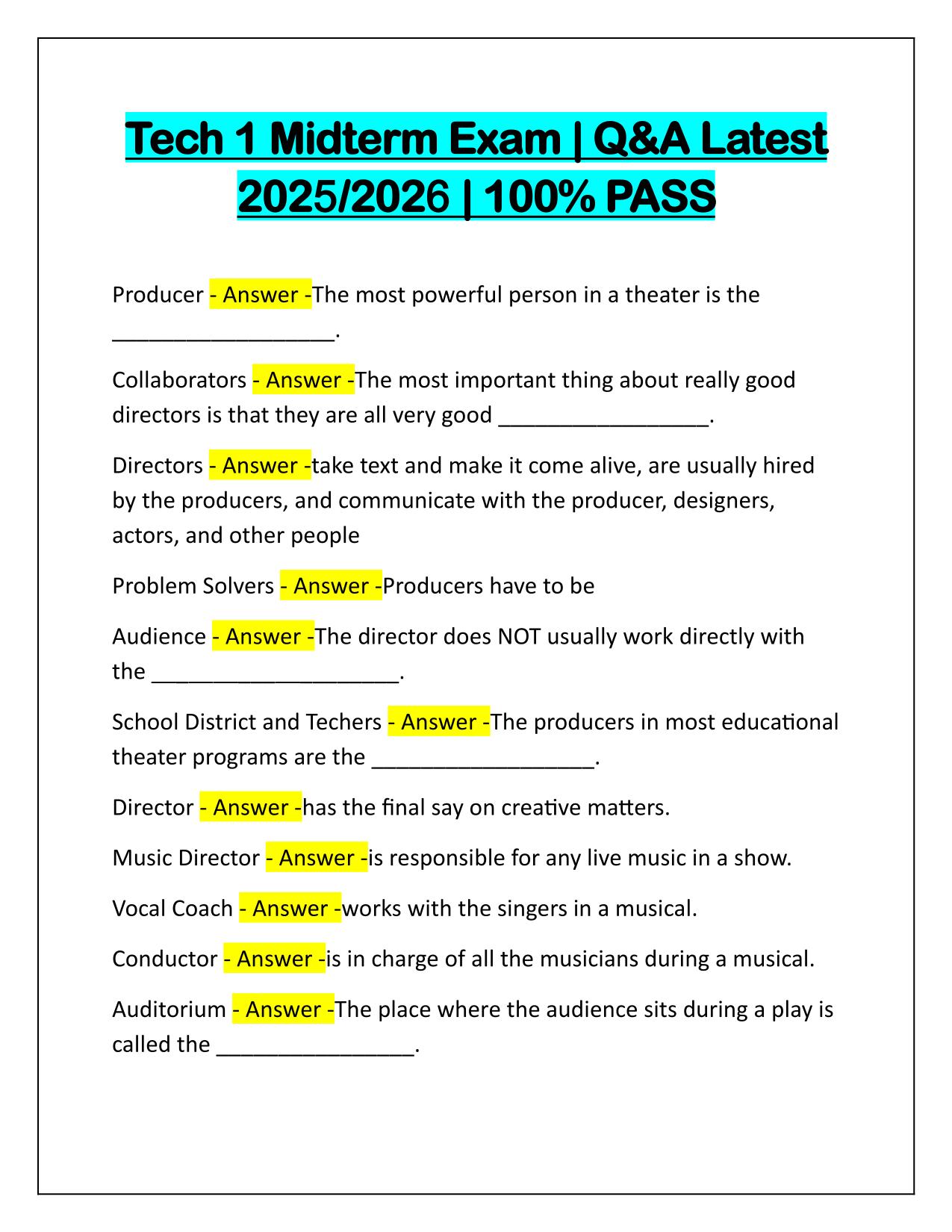 Tech 1 Midterm Exam Q&A Latest Update
