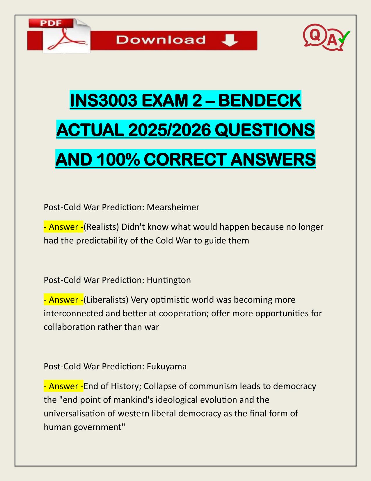 INS3003 EXAM 2 – BENDECK ACTUAL 2025/2026 Q&A