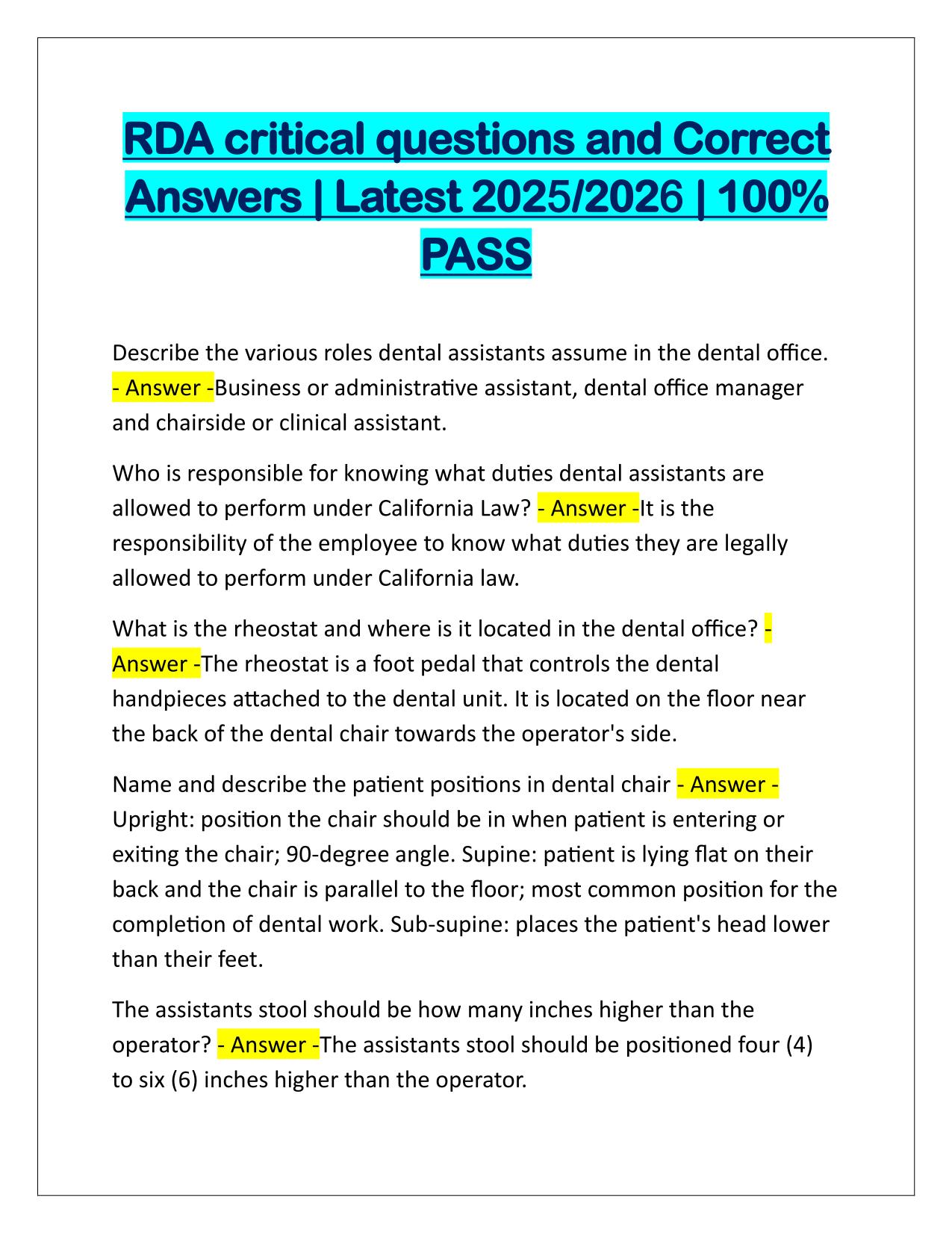 RDA critical Questions and Verified Answered Latest Update