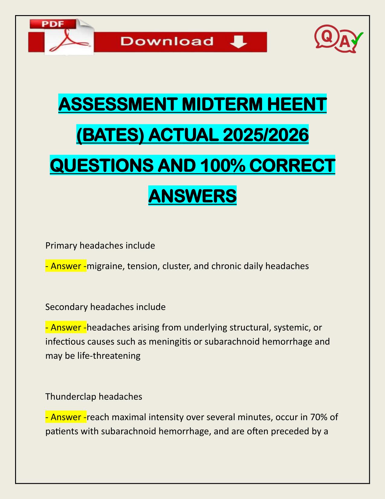 ASSESSMENT MIDTERM HEENT (BATES) ACTUAL 2025/2026 UPDATE