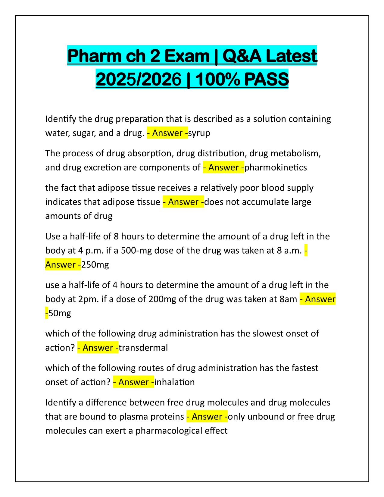 Pharm ch 2 Exam Correctly Answered Latest Update 2025