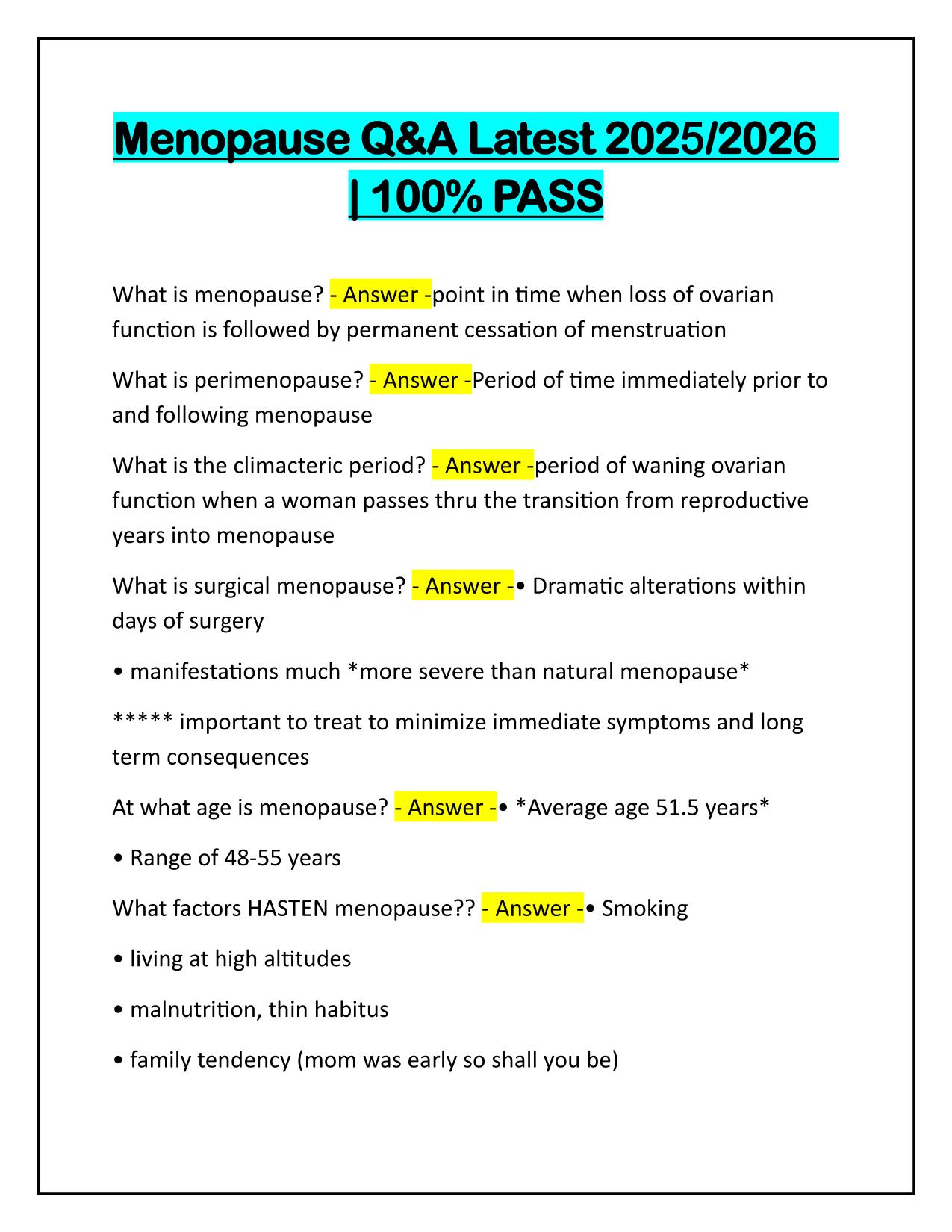 Menopause Test Q&A Latest Update 2025