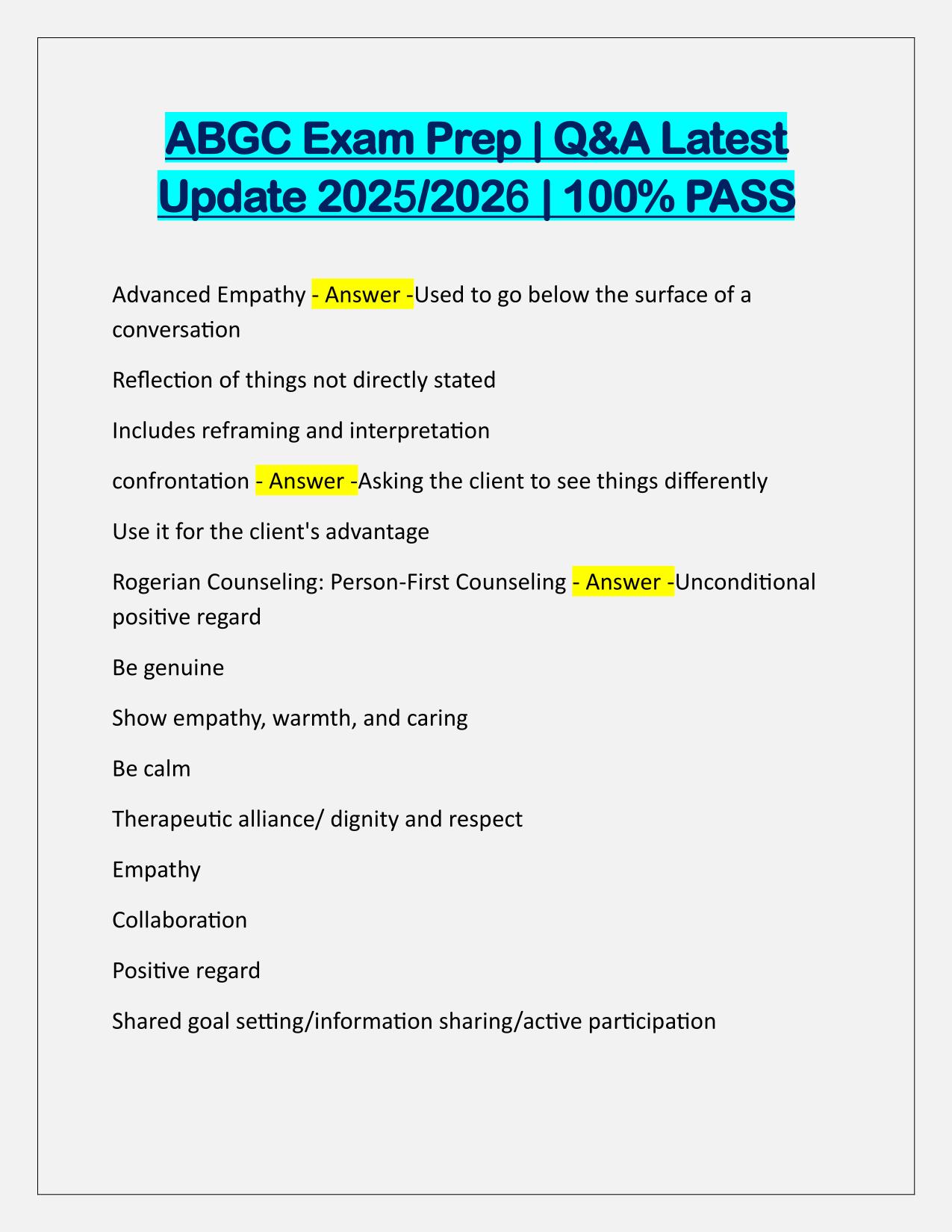 ABGC Exam Prep Q&A Latest Update