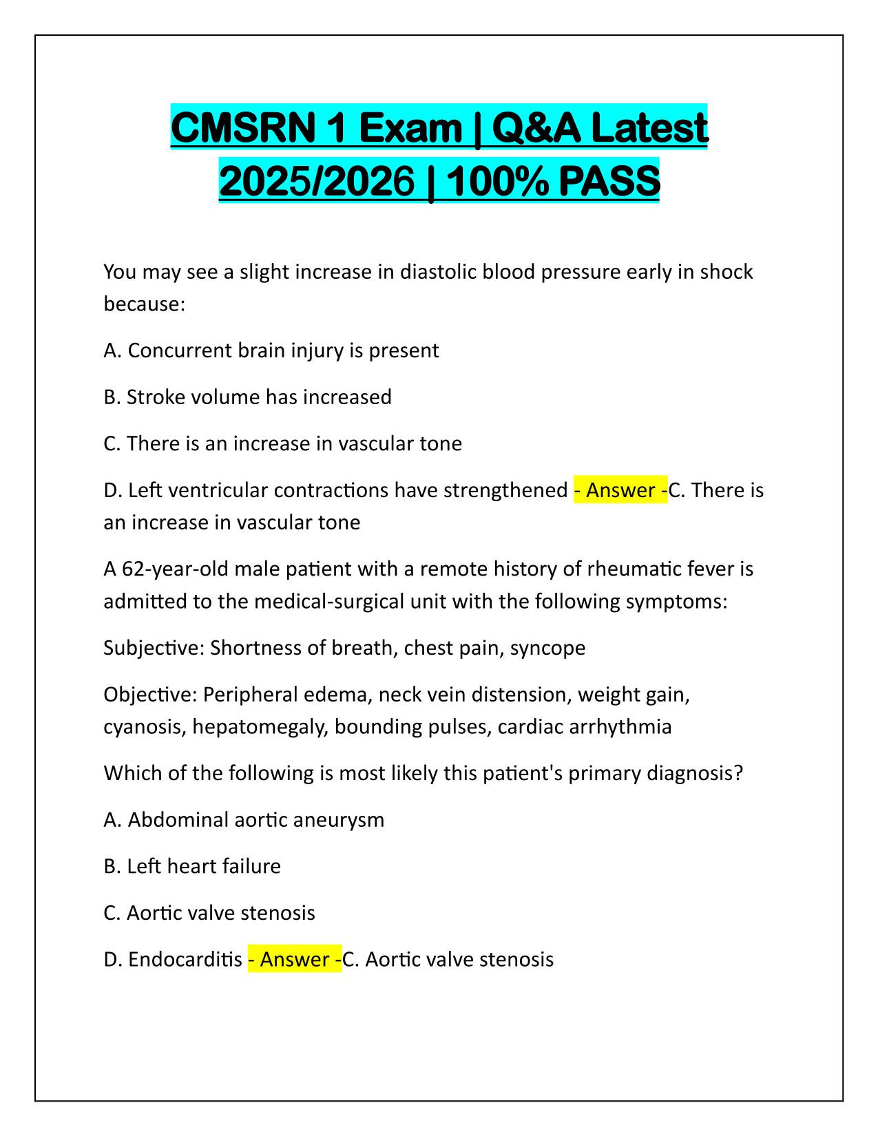CMSRN 1 Exam Q&A Latest Update