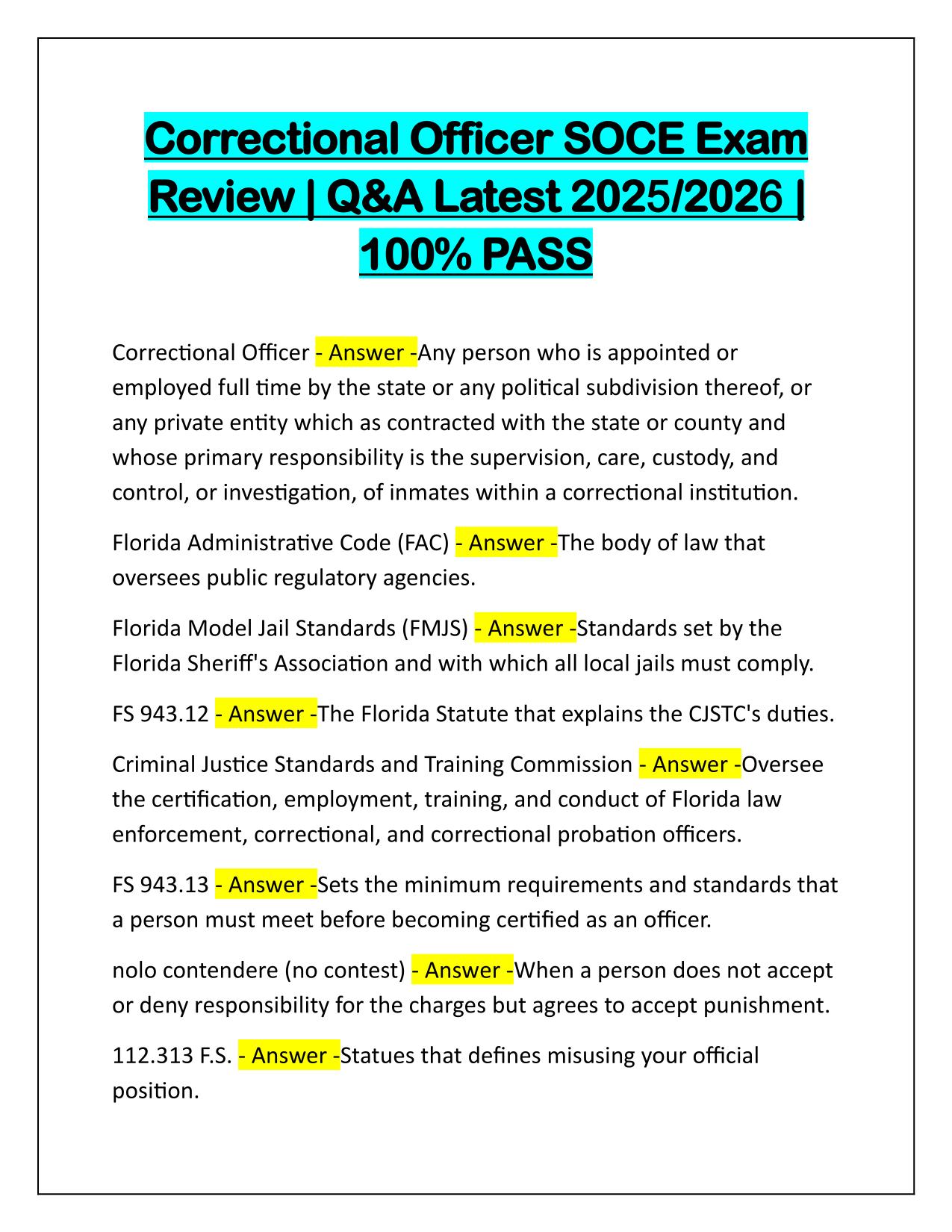Correctional Officer SOCE Exam Review Q&A Latest 2025