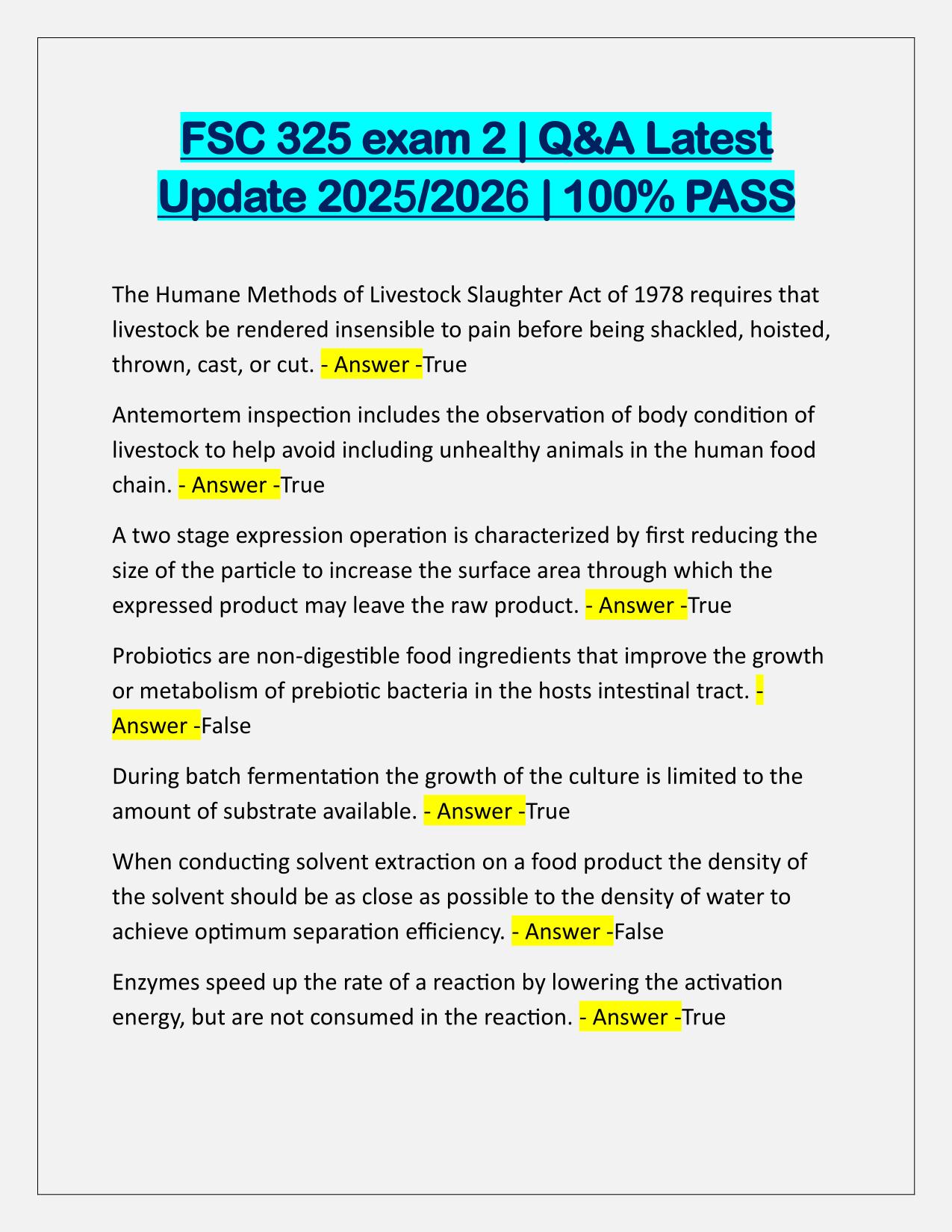 FSC 325 exam 2 Questions and Verified Answers Latest Update