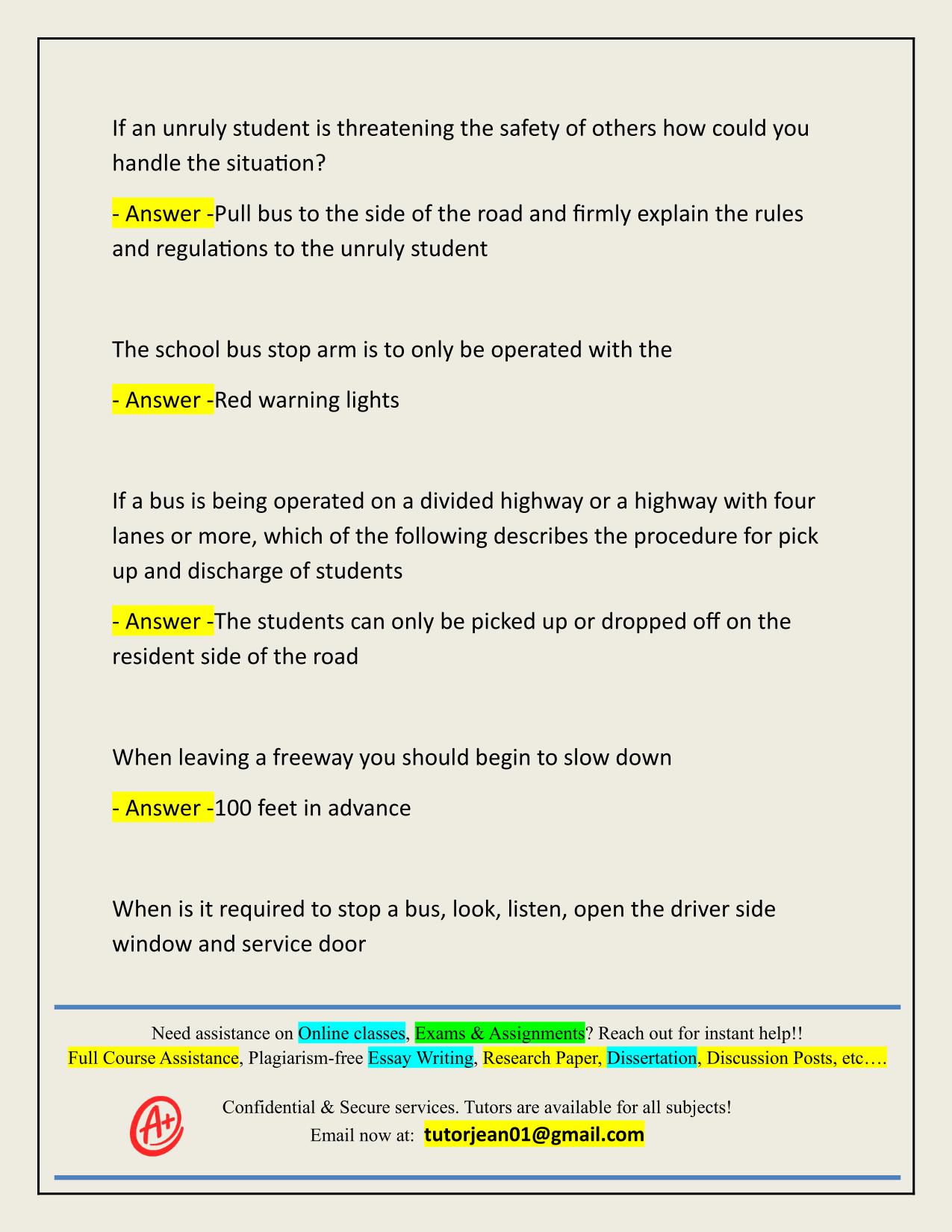 SCHOOL BUS PRACTICE TEST ACTUAL 2025/2026 CORRECTLY ANSWERED