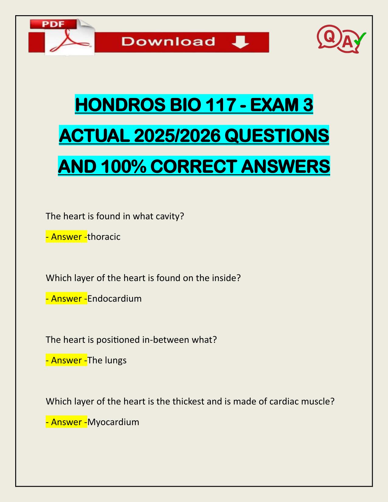 HONDROS BIO 117 - EXAM 3 ACTUAL 2025/2026 LATEST UPDATE