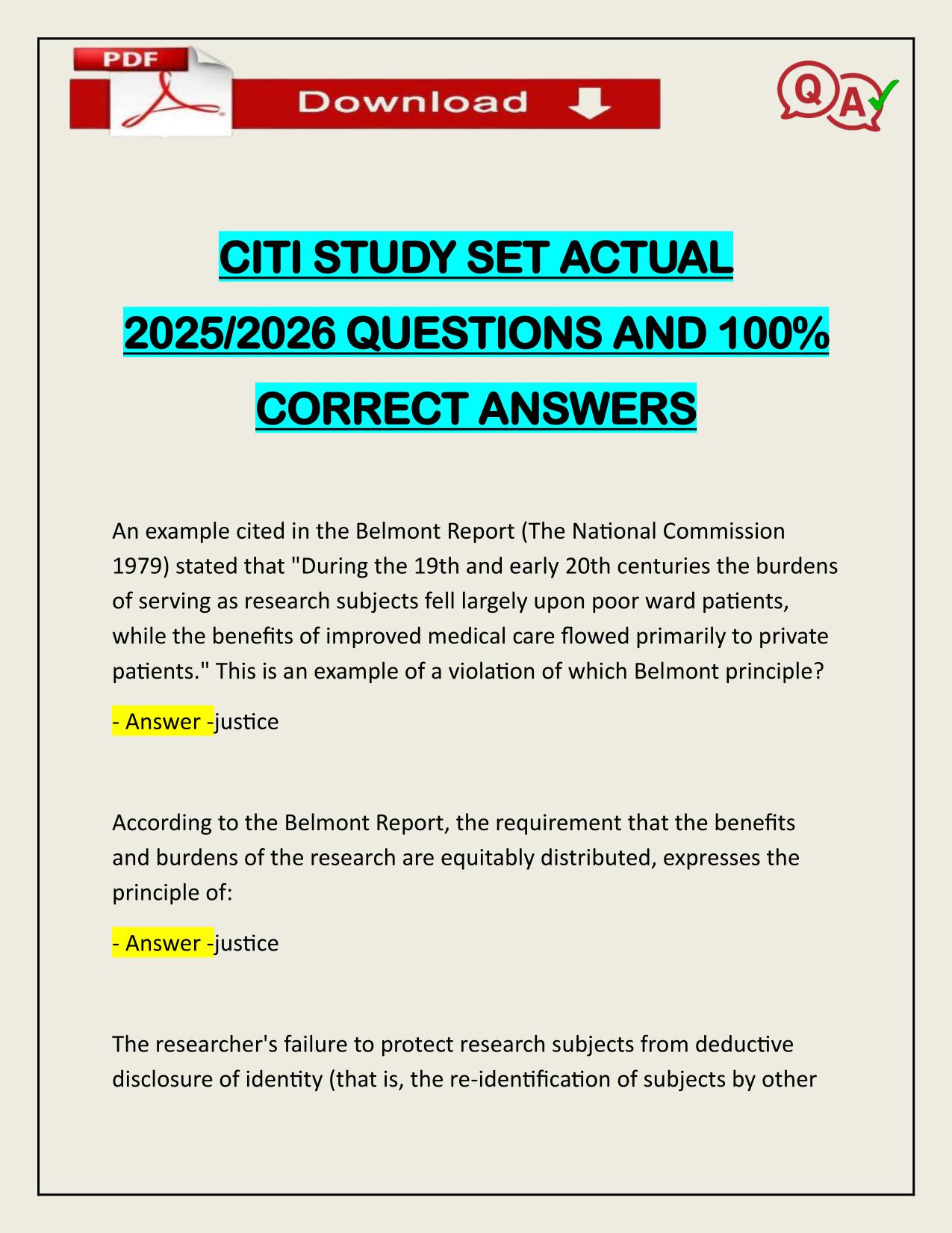 CITI STUDY SET ACTUAL 2025/2026 WITH CORRECT ANSWERS