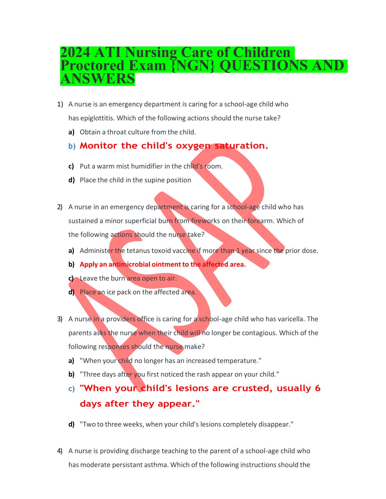 2025/2026 ATI Nursing Care of Children Proctored Exam-NGN Latest Update PDF Download