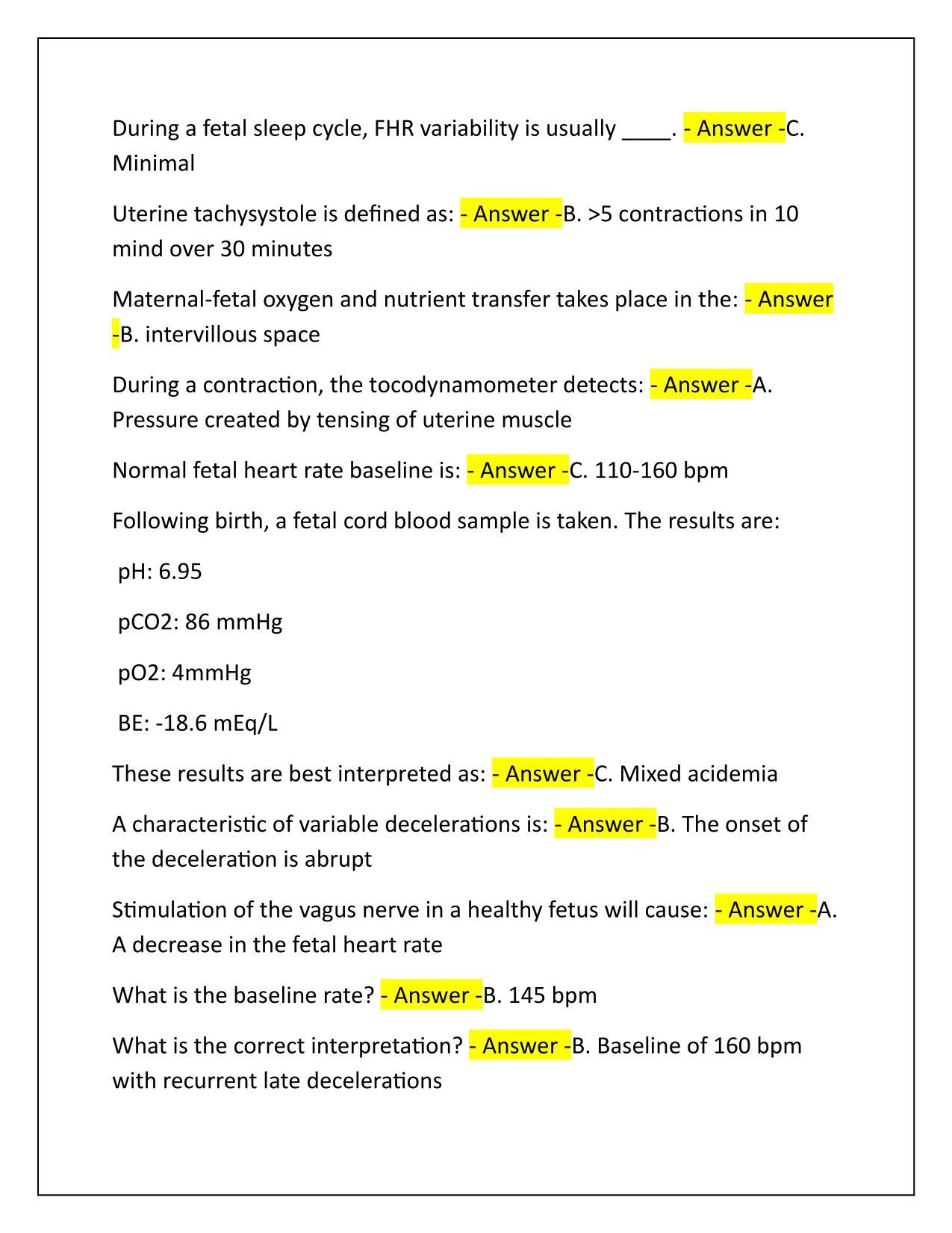 AWHONN Intermediate Fetal Monitoring TEST Q&A Latest Update 2025-2026