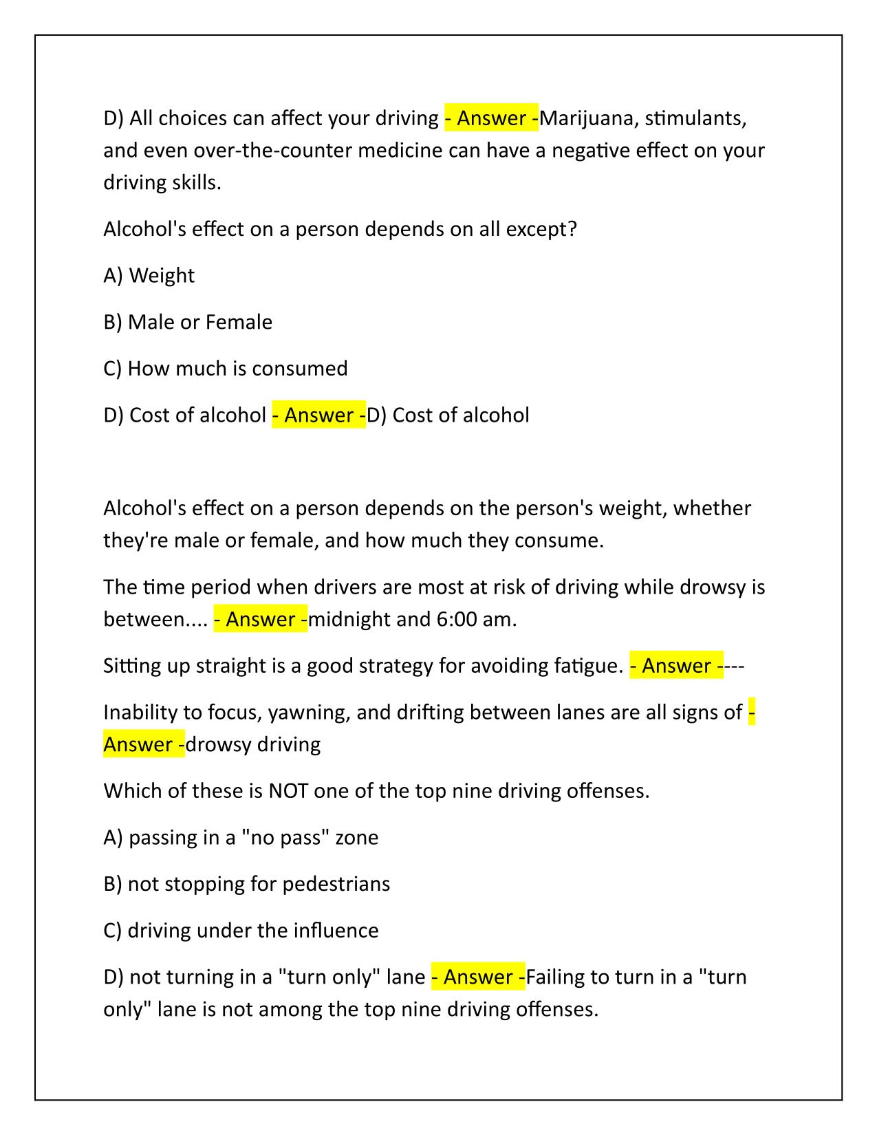 Texas Defensive Driving Questions and Correct Answers 2025 Update