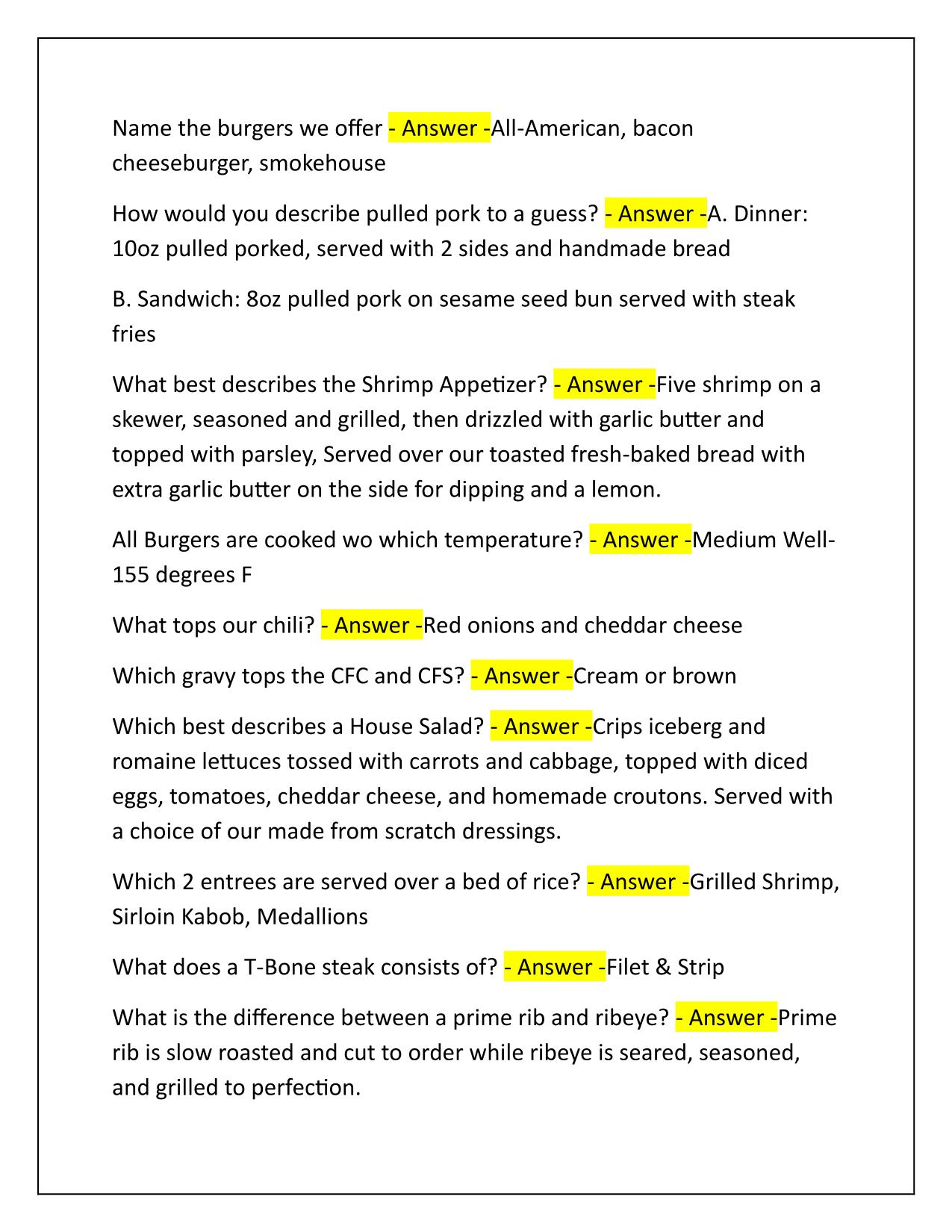 Texas Roadhouse Menu Test Correctly Answered Q&A Latest Update 2025-2026