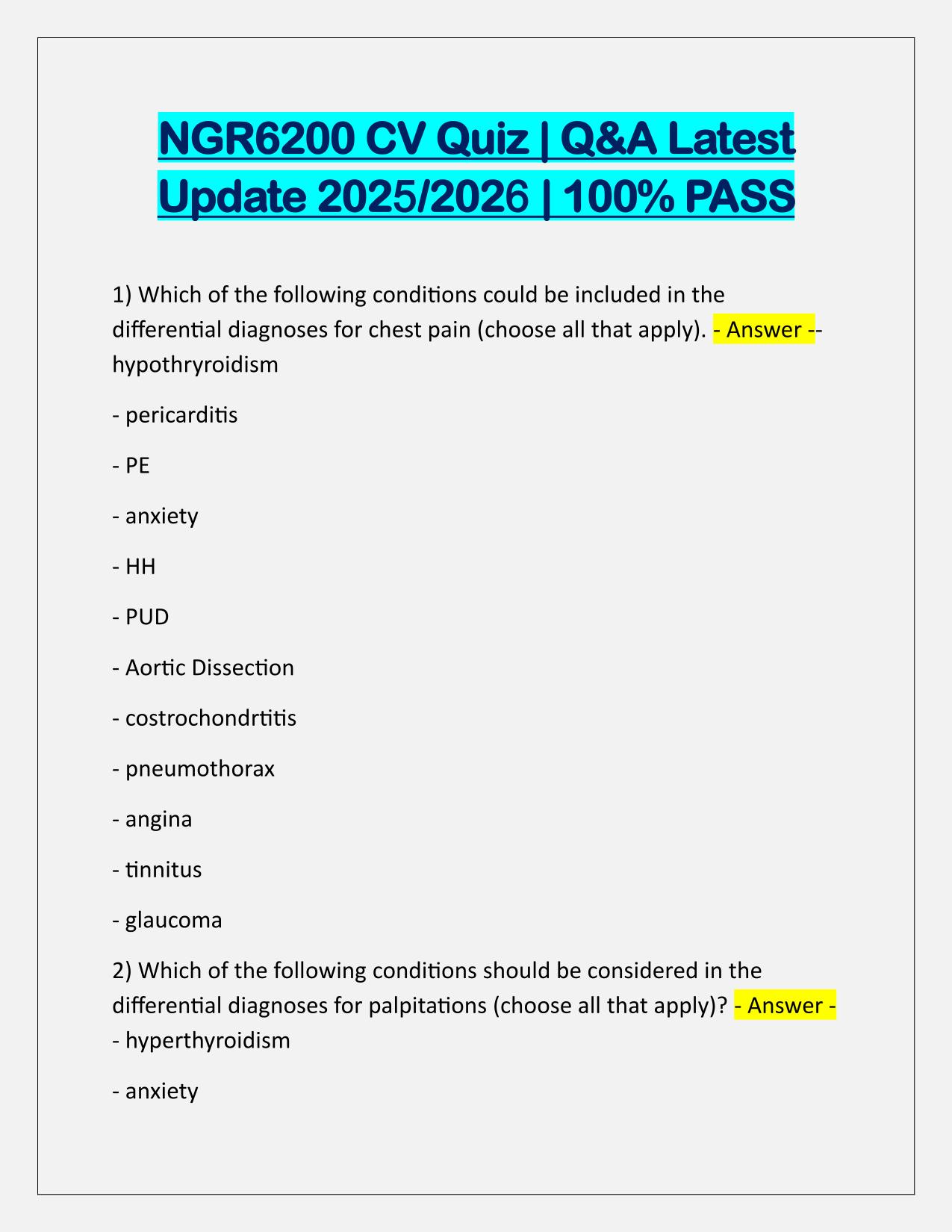 Bundle for NGR6200 EXAMS and Quizzes Q&A Latest Update