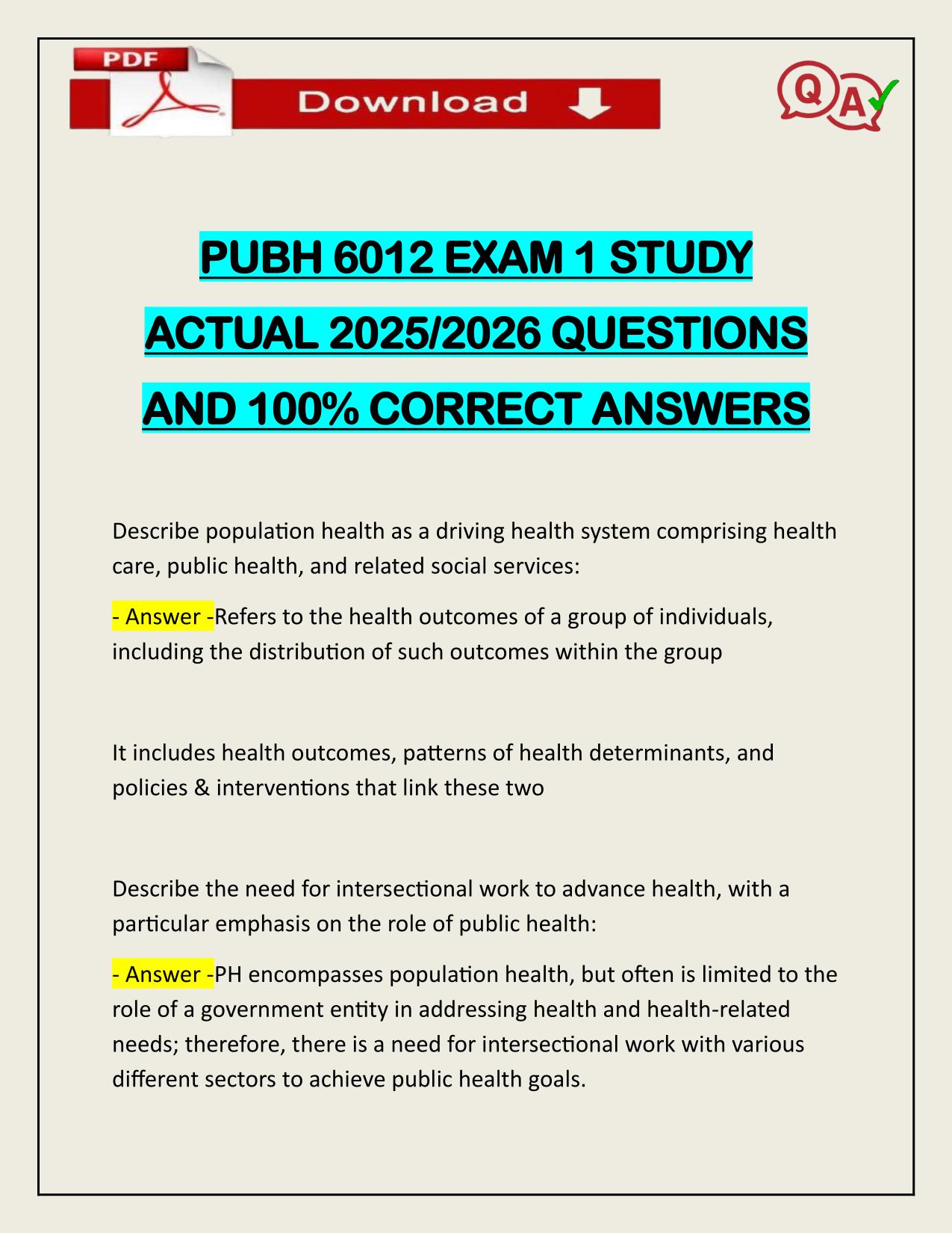 PUBH 6012 EXAM 1 STUDY ACTUAL 2025/2026 LATEST