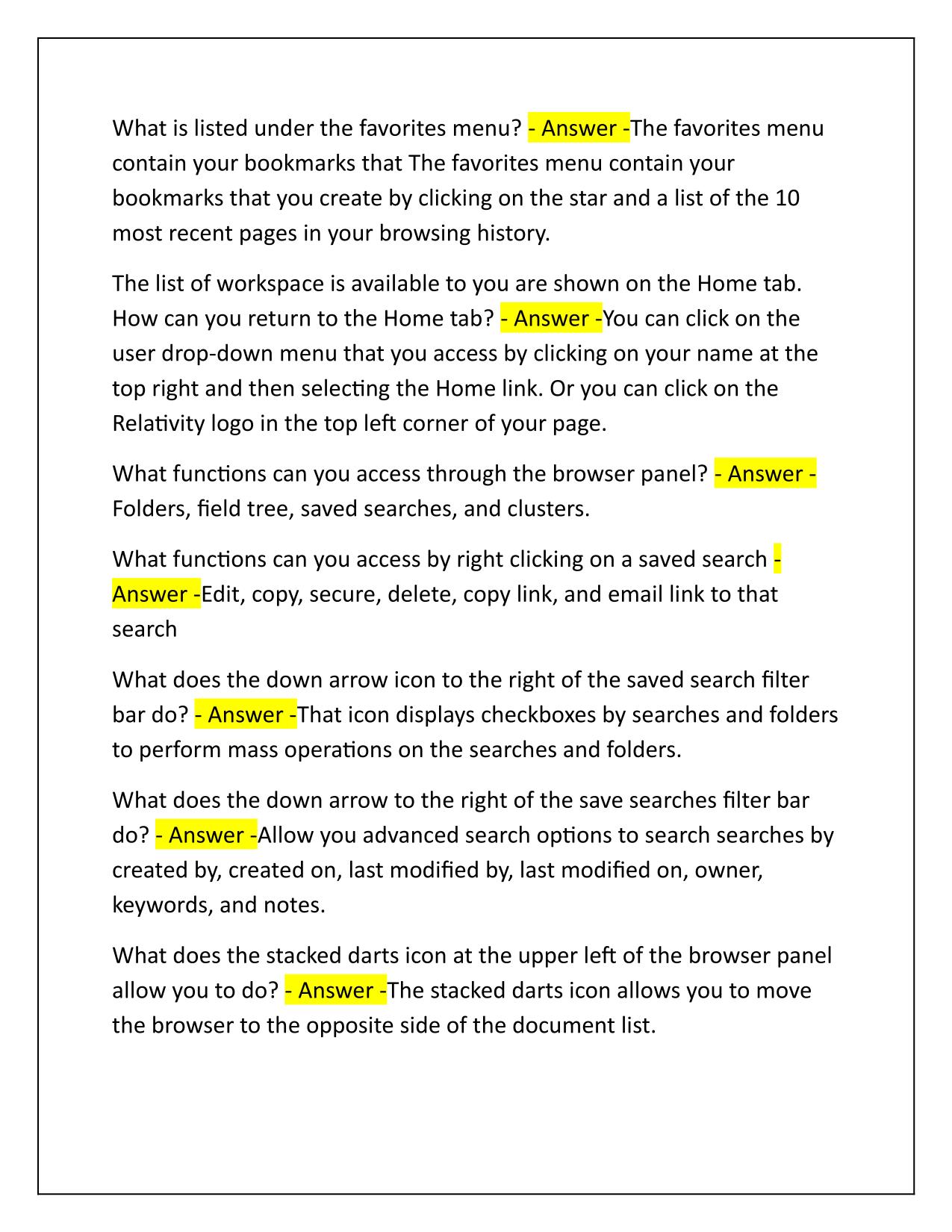 Relativity Certified User Exam Q&A Latest Update
