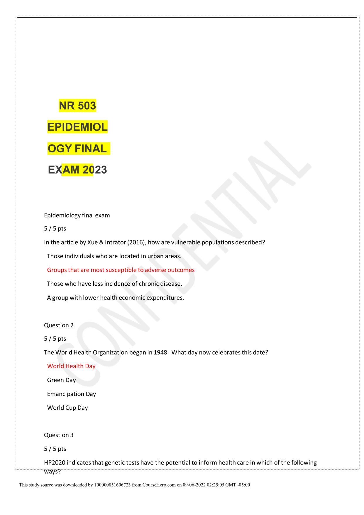 NR 503 EPIDEMIOLOGY FINAL EXAM Q&A Latest Update 2025/2026 PDF Download