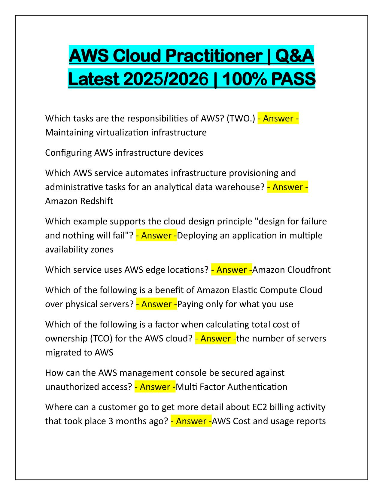 AWS Cloud Practitioner Q&A Latest Update 2025
