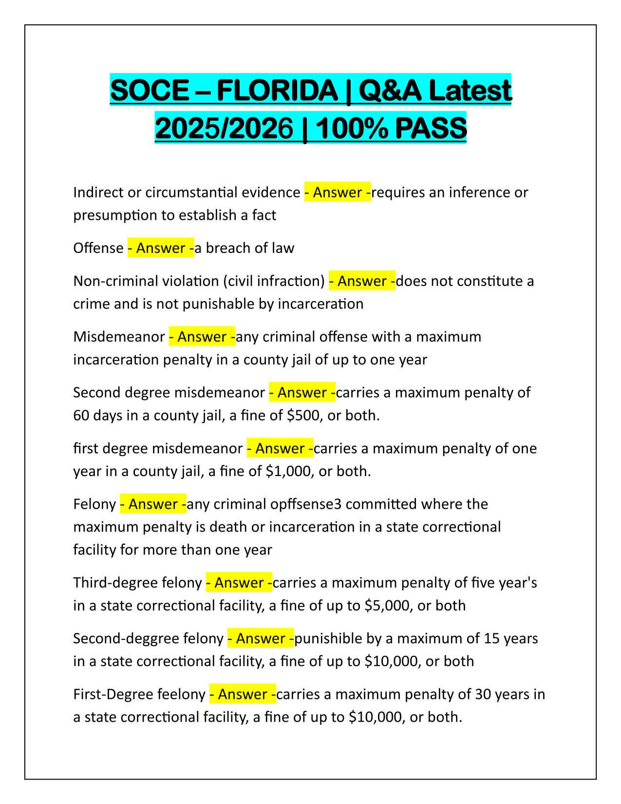 SOCE–FLORIDA Test Q&A Latest Update 2025