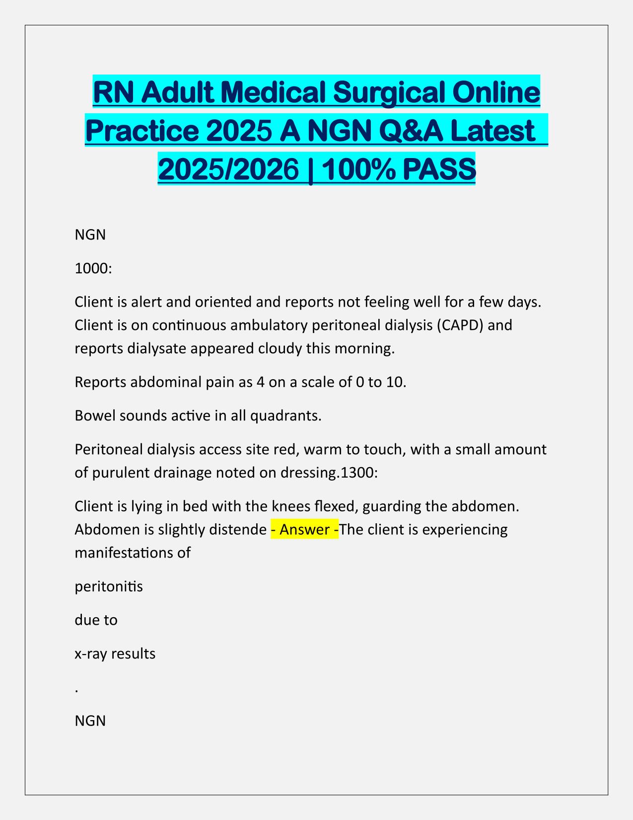 RN Adult Medical Surgical Online Practice 2025 A NGN Q&A Latest Update