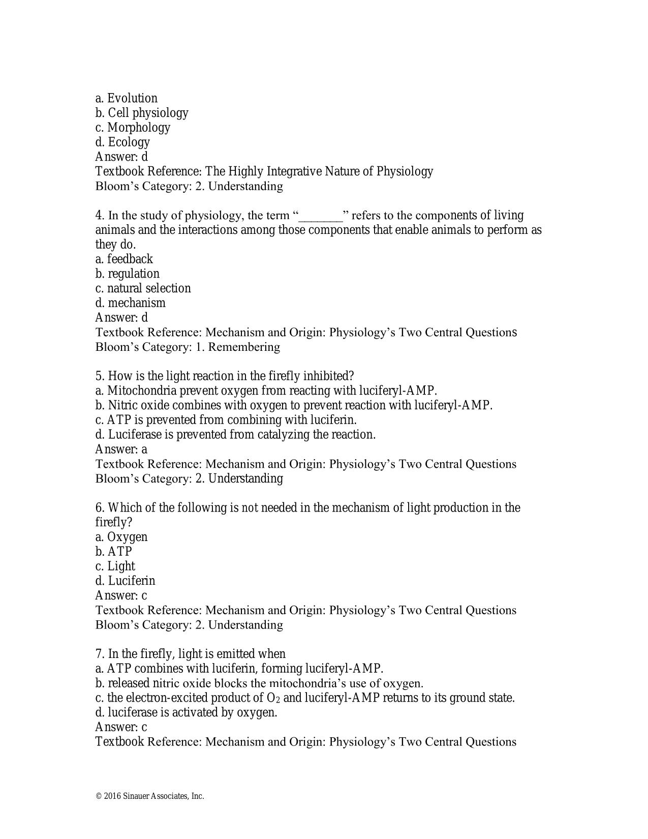 TEST BANK Test Bank to Accompany Animal Physiology 4TH EDITION HILL, WISE, ANDERSON
