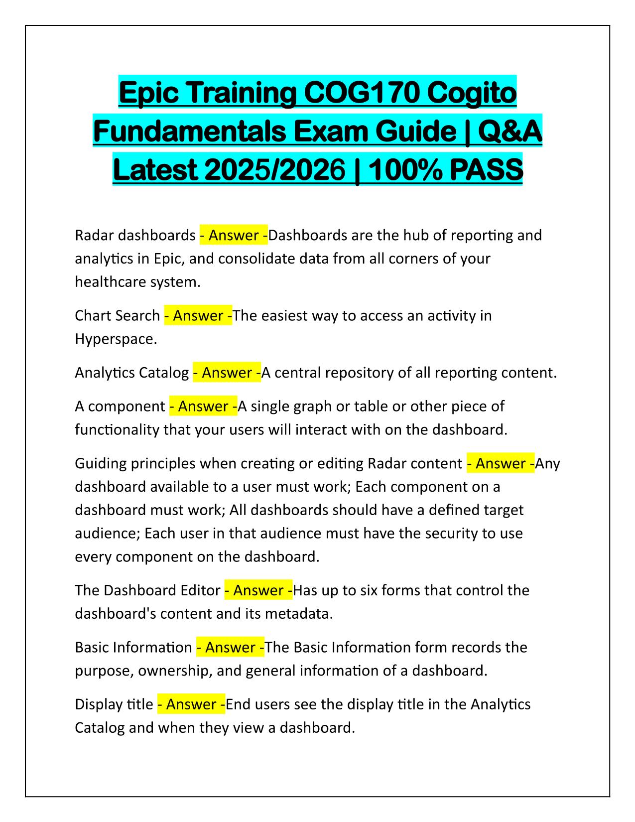 Epic Training COG170 Cogito Fundamentals Exam Guide Q&A Latest Update