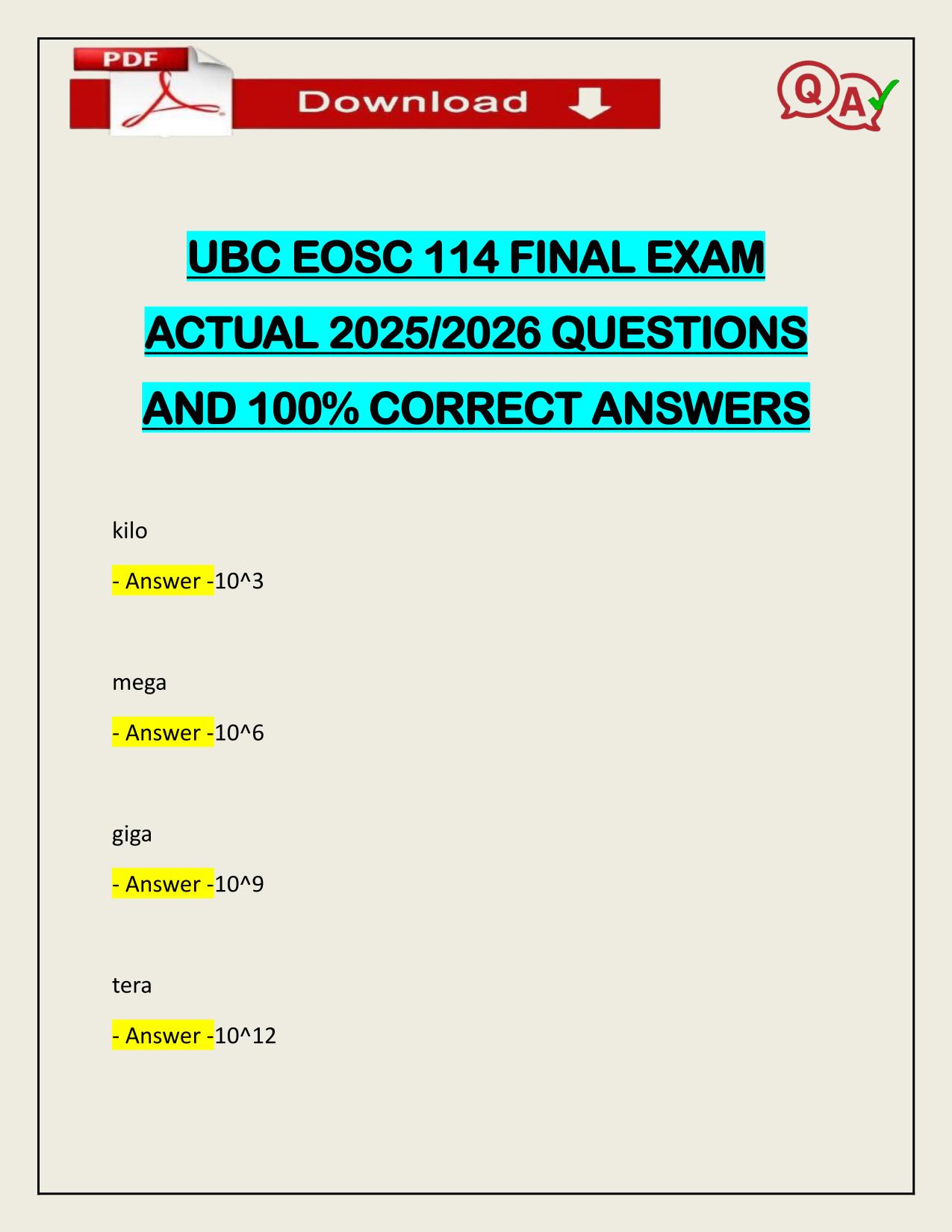 UBC EOSC 114 FINAL EXAM ACTUAL 2025/2026 WITH VERIFIED ANSWERS